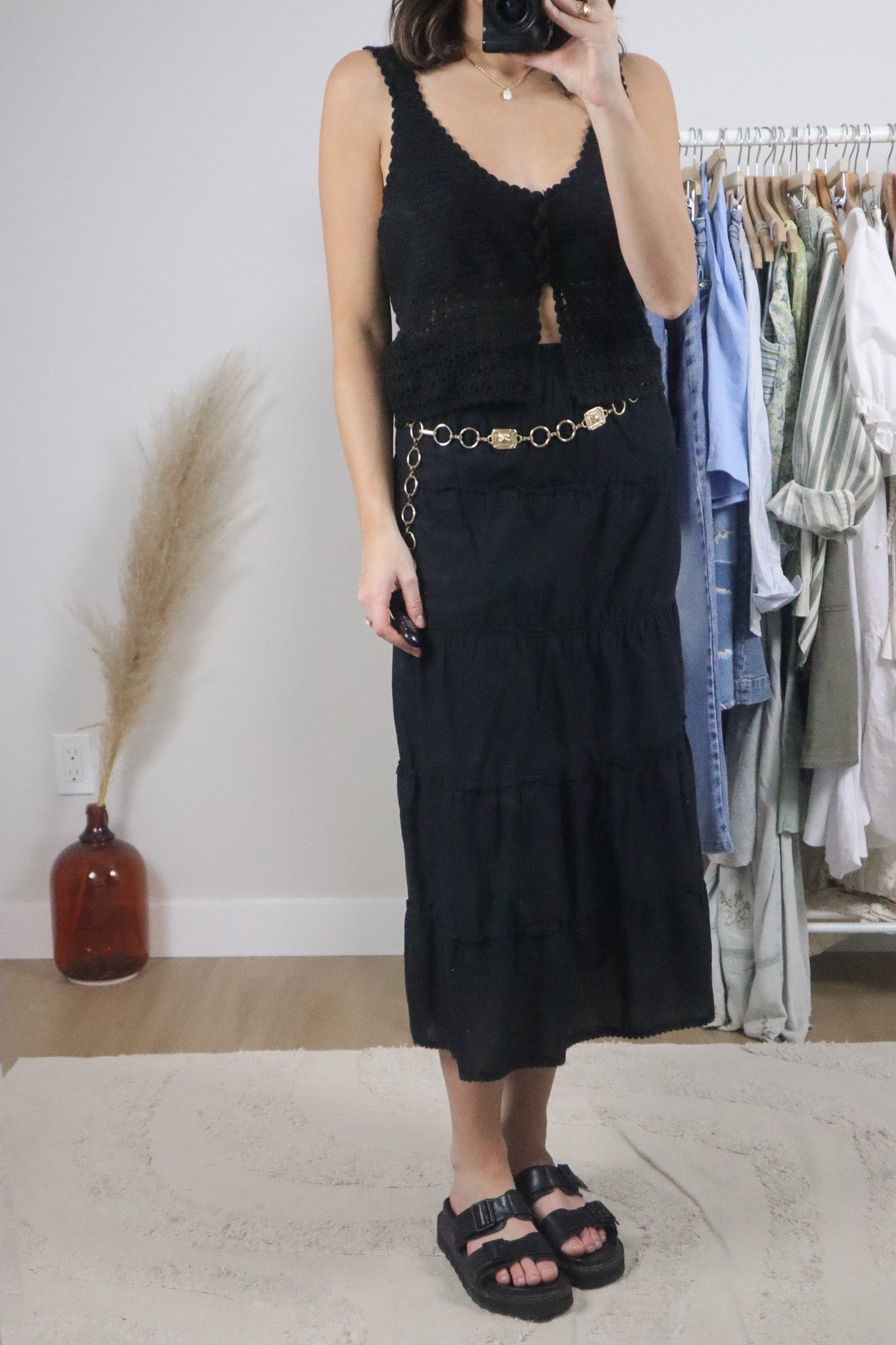 Vintage x Cotton Tiered Maxi Skirt (XL)