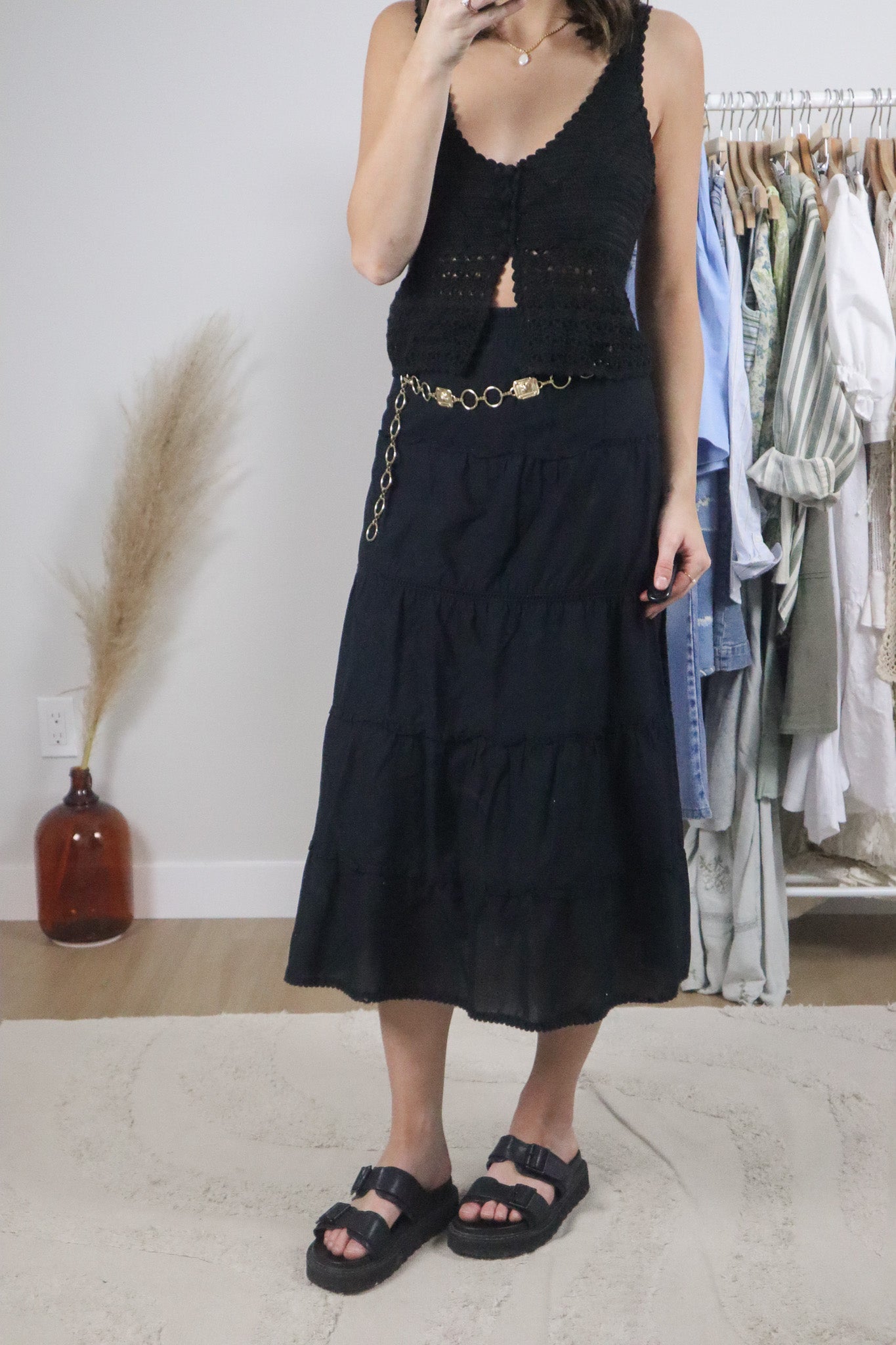 Vintage x Cotton Tiered Maxi Skirt (XL)