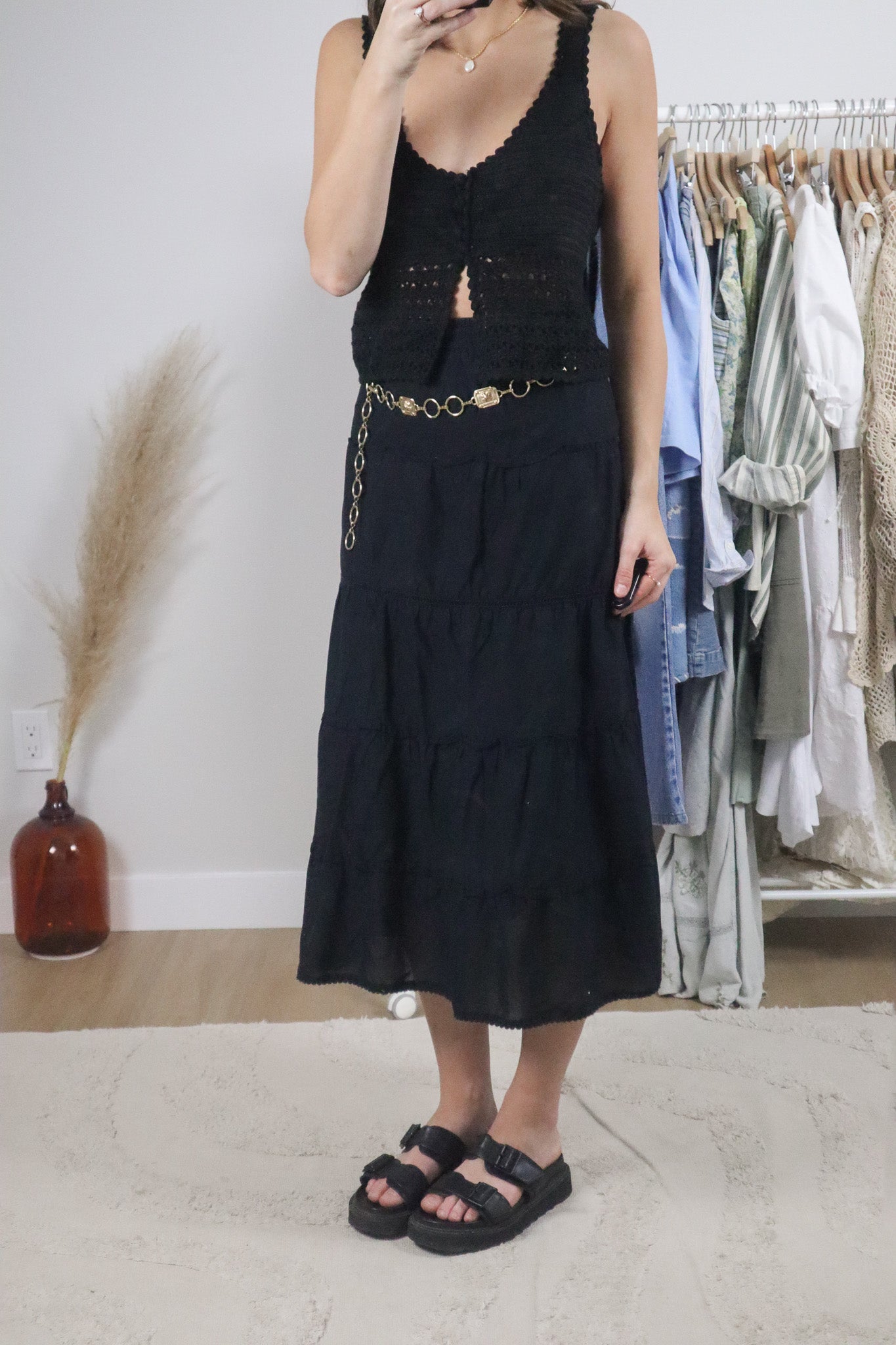 Vintage x Cotton Tiered Maxi Skirt (XL)