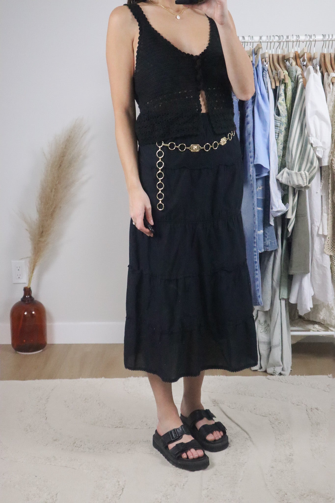 Vintage x Cotton Tiered Maxi Skirt (XL)