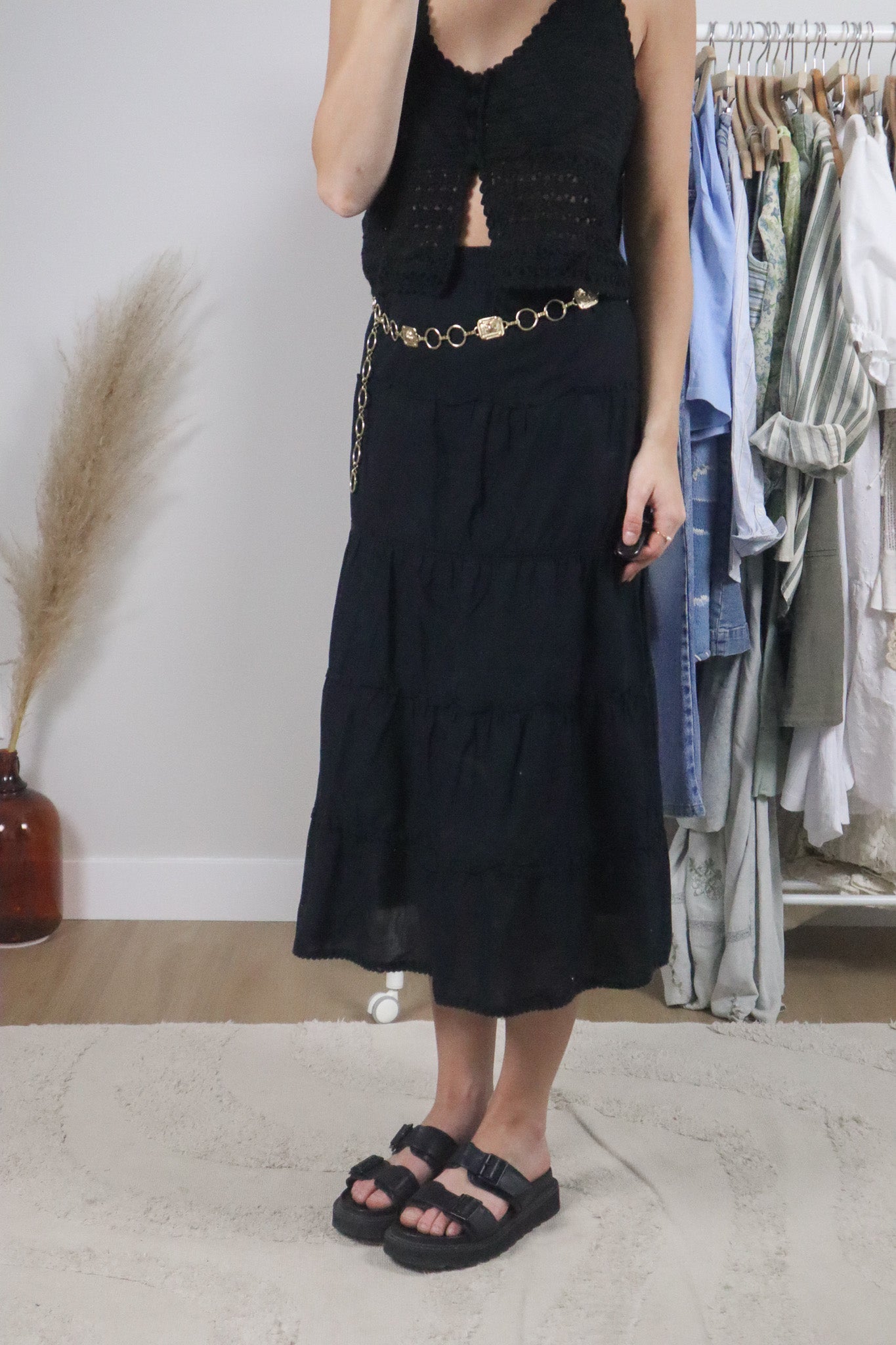 Vintage x Cotton Tiered Maxi Skirt (XL)