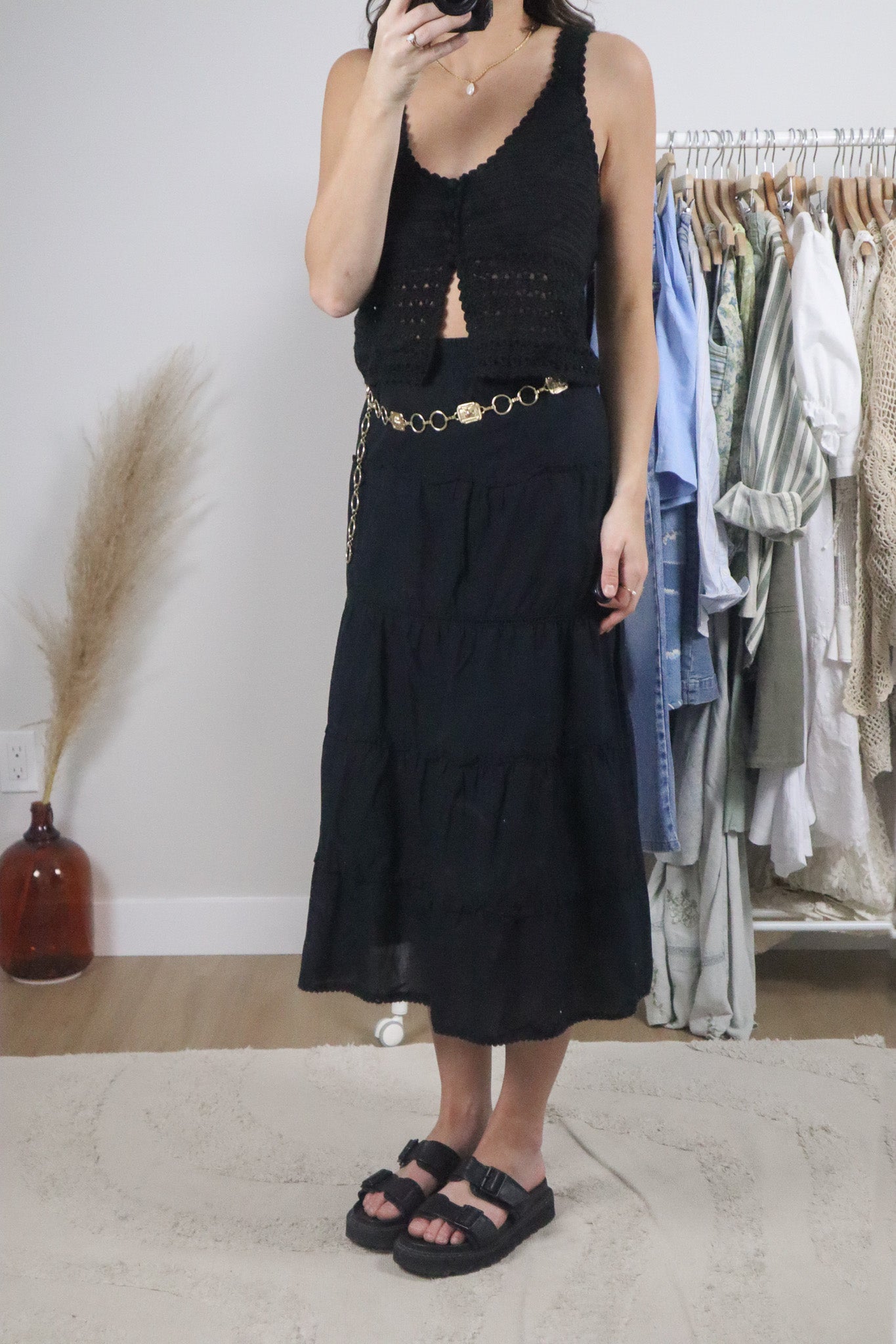 Vintage x Cotton Tiered Maxi Skirt (XL)