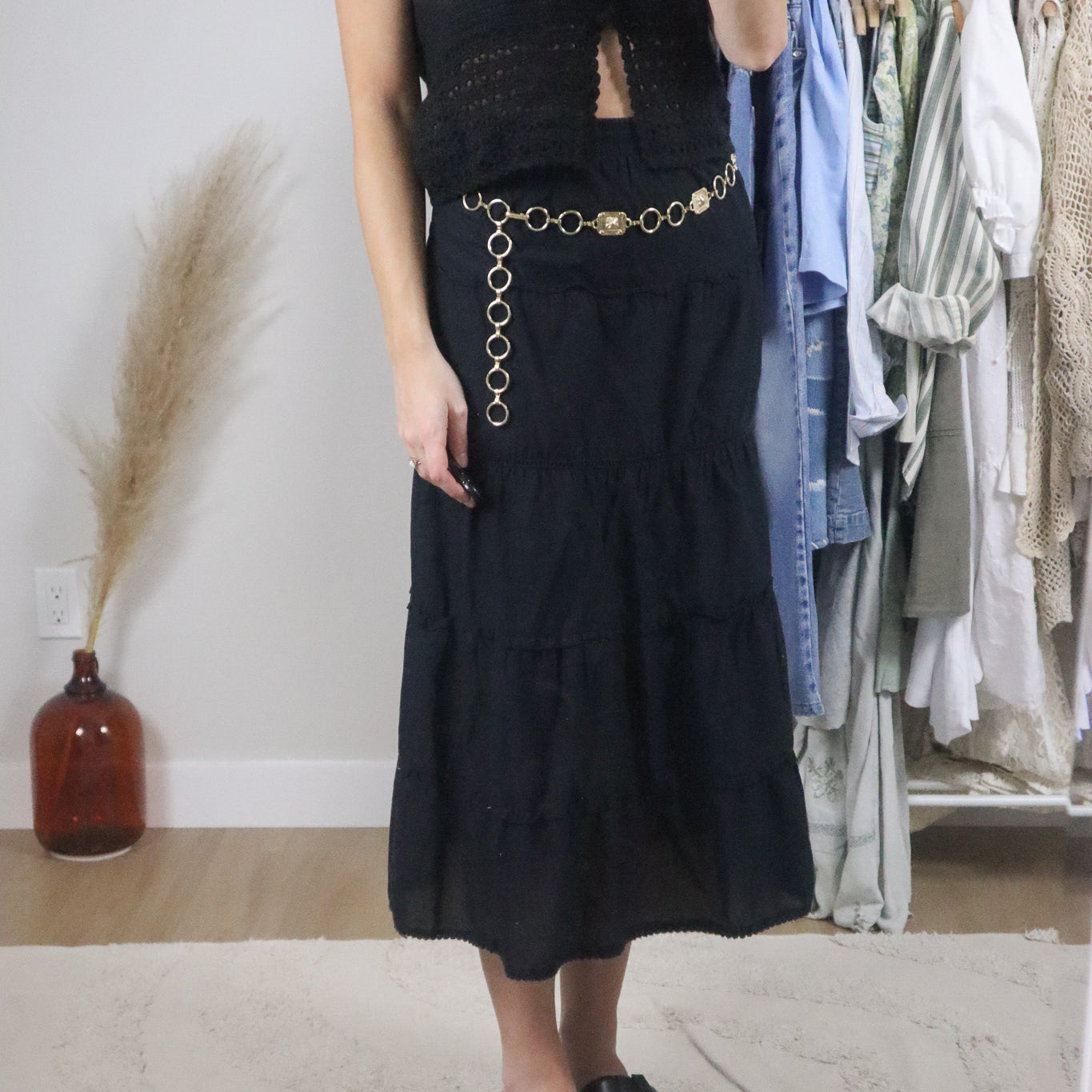Vintage x Cotton Tiered Maxi Skirt (XL)