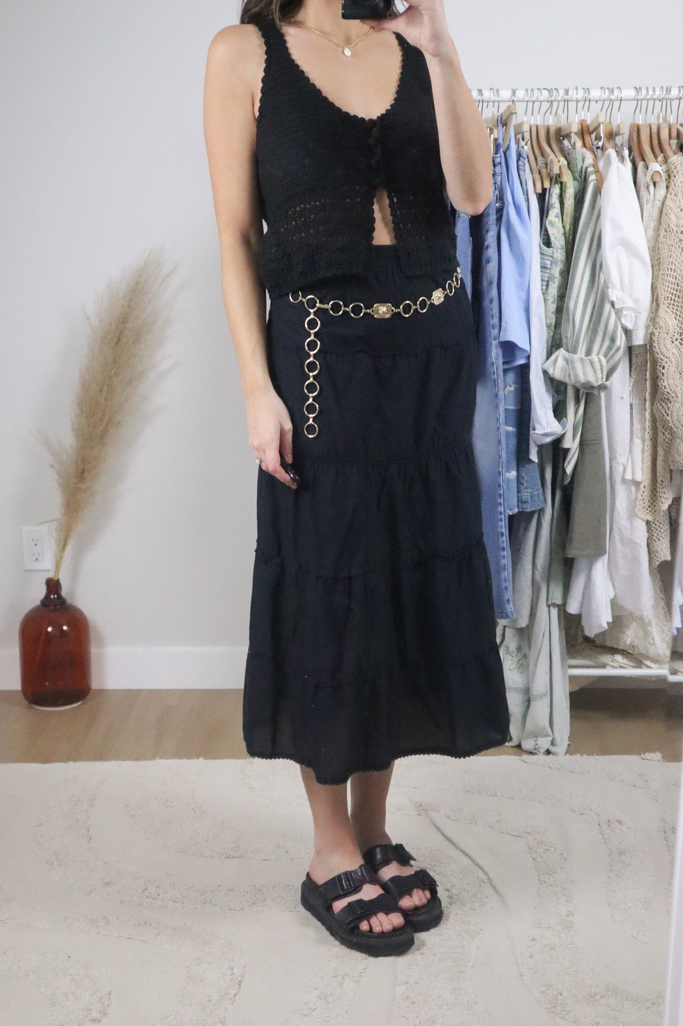 Vintage x Cotton Tiered Maxi Skirt (XL)
