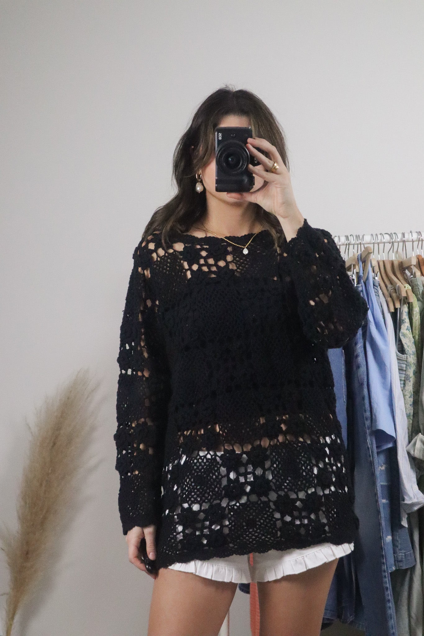 Vintage x Cotton Crochet Sweater/Coverup (S)