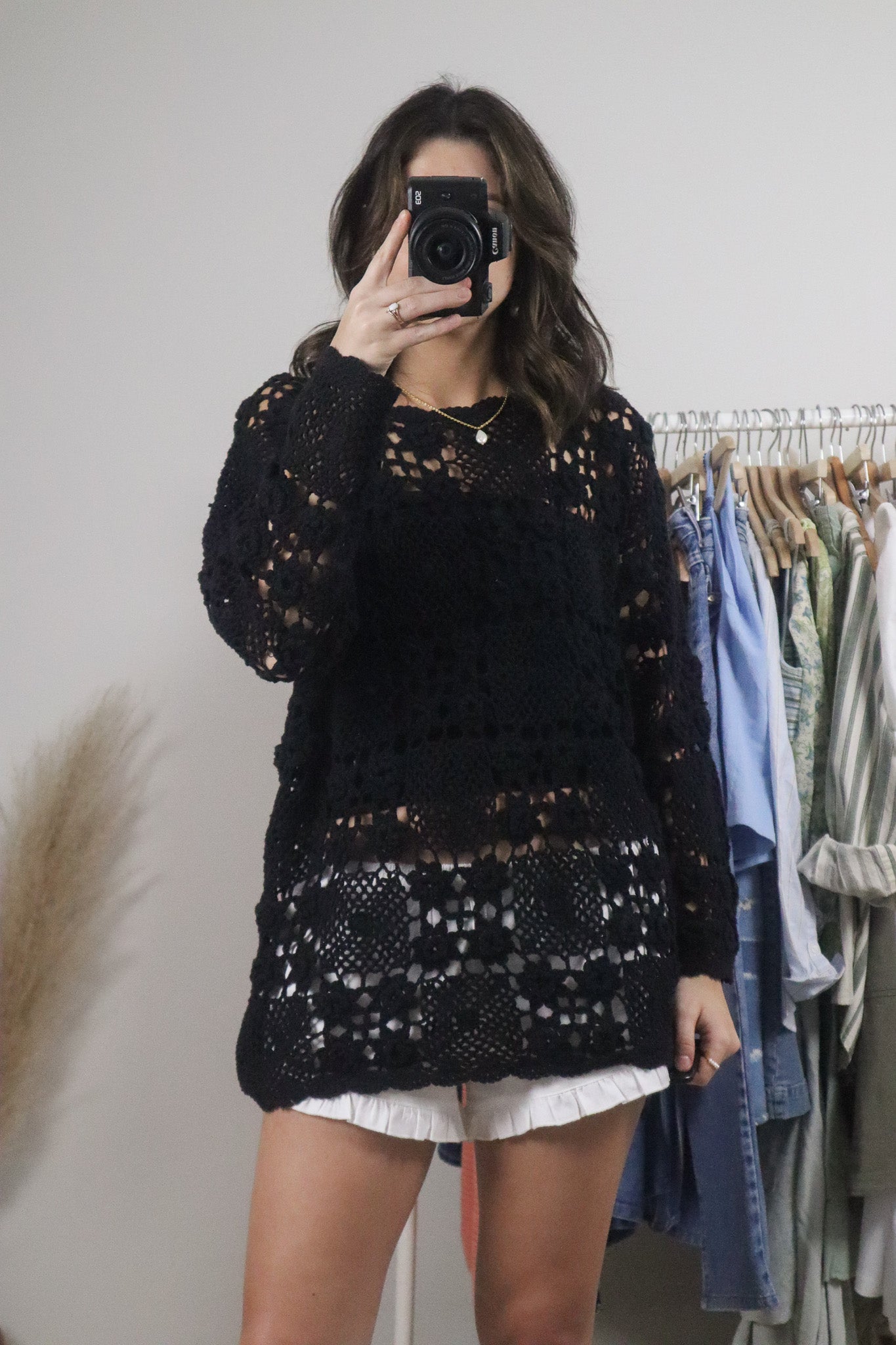 Vintage x Cotton Crochet Sweater/Coverup (S)