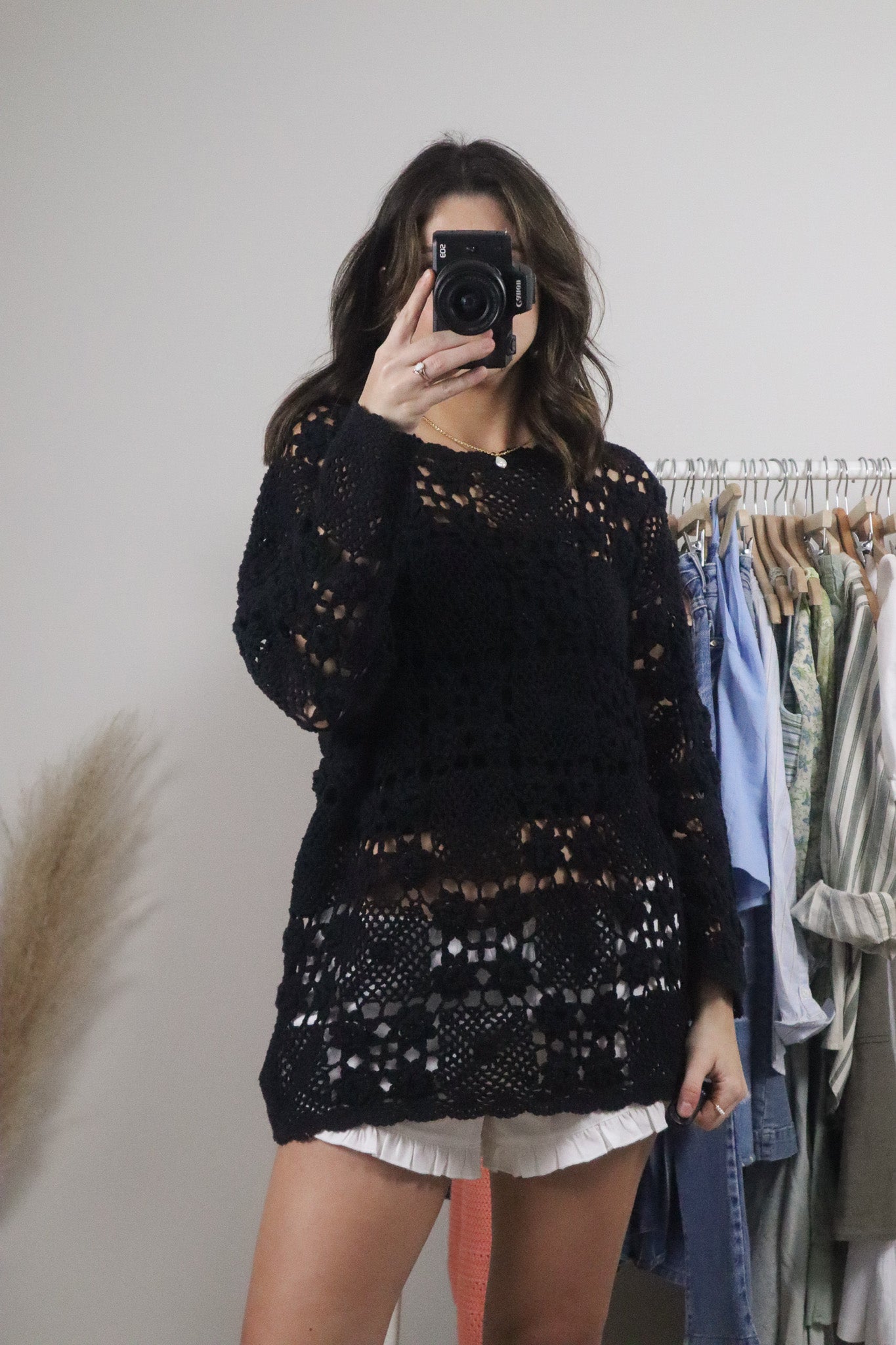 Vintage x Cotton Crochet Sweater/Coverup (S)