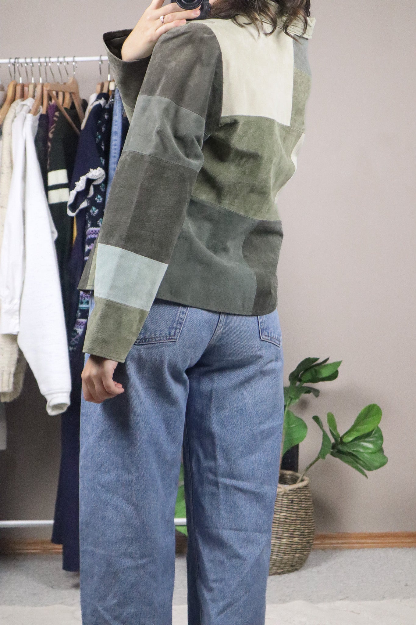 Vintage x Suede Patchwork Collared Jacket (S-M)