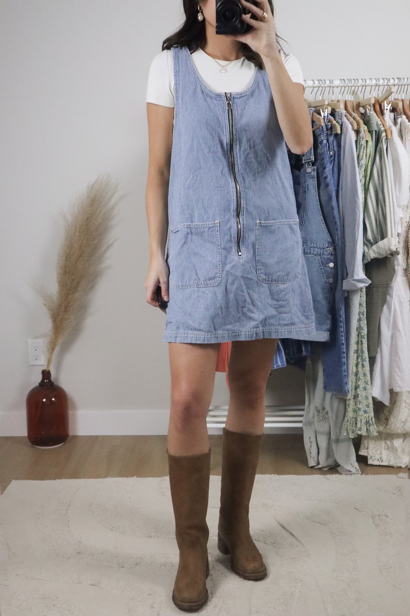 Vintage x Cotton Striped Overall Dress (M)
