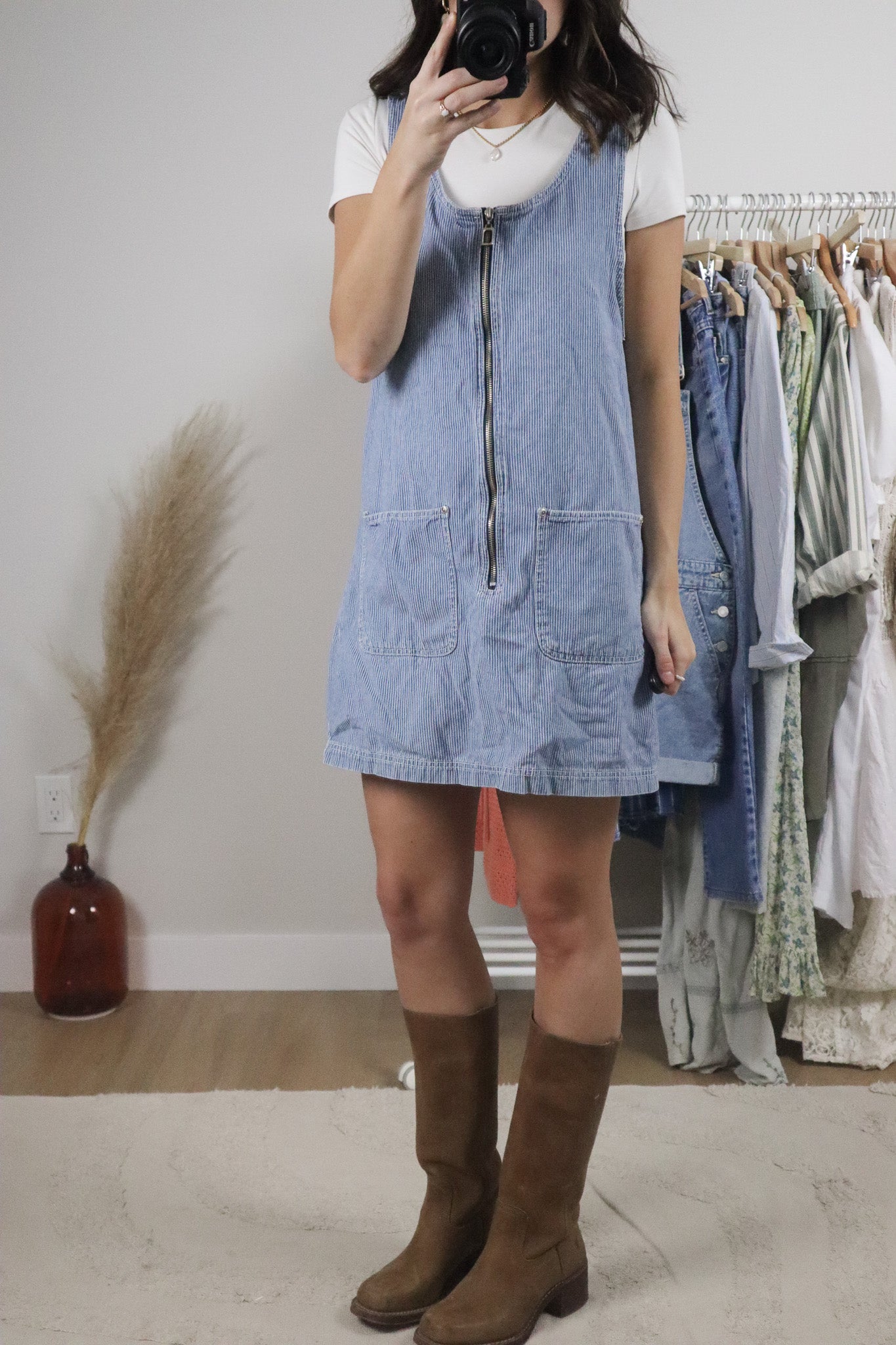 Vintage x Cotton Striped Overall Dress (M)