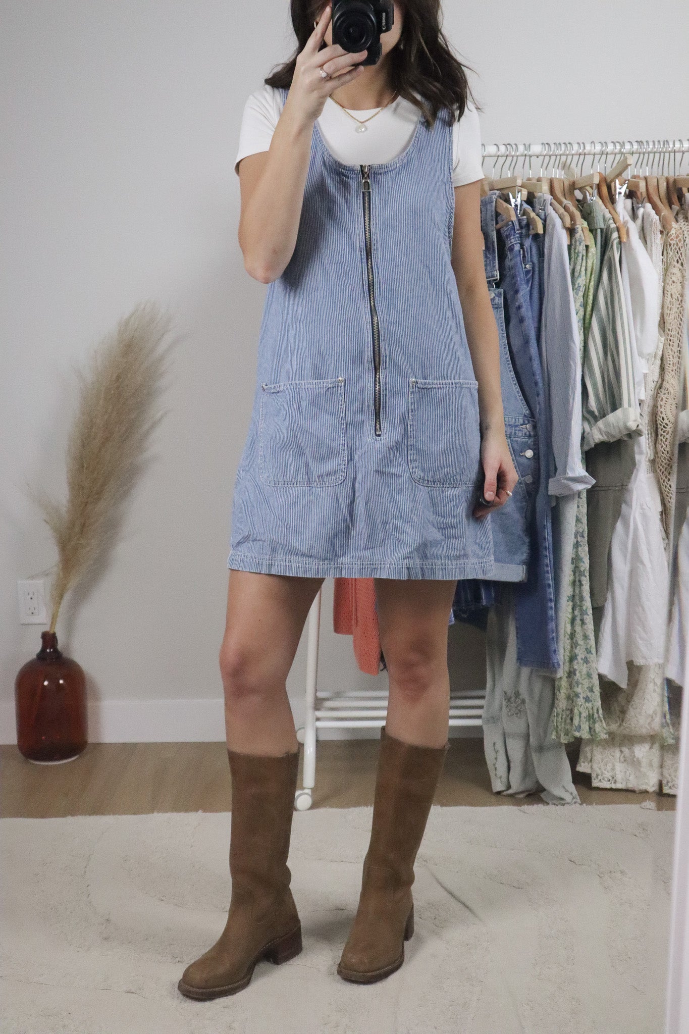 Vintage x Cotton Striped Overall Dress (M)