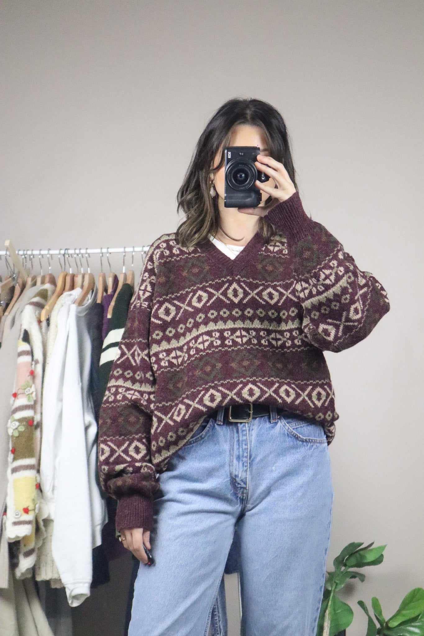 Vintage x Pattered Wool V-Neck (L)