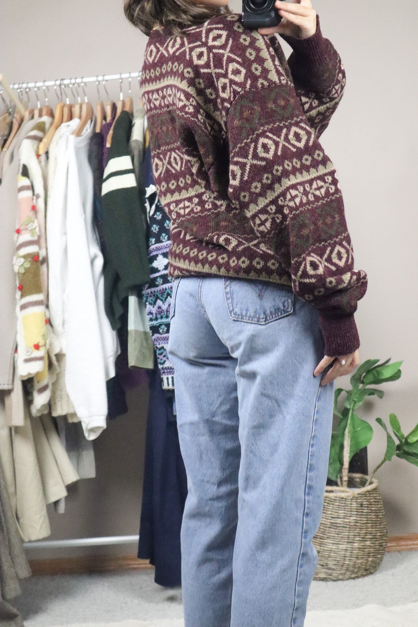 Vintage x Pattered Wool V-Neck (L)