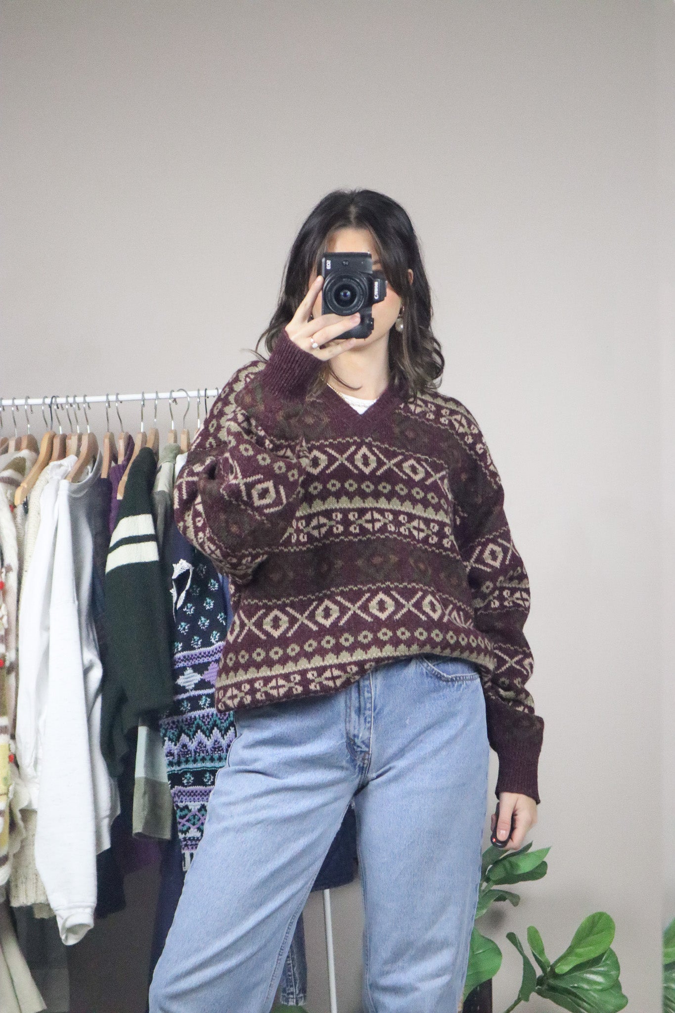 Vintage x Pattered Wool V-Neck (L)