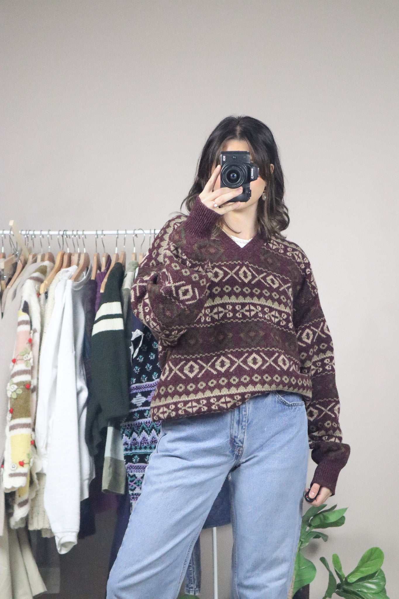 Vintage x Pattered Wool V-Neck (L)