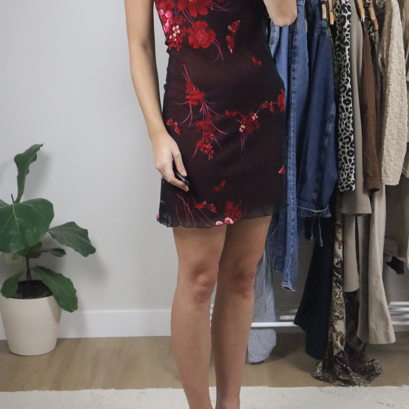 Made in USA x Vintage x Mesh Floral Halter Dress (4/6)
