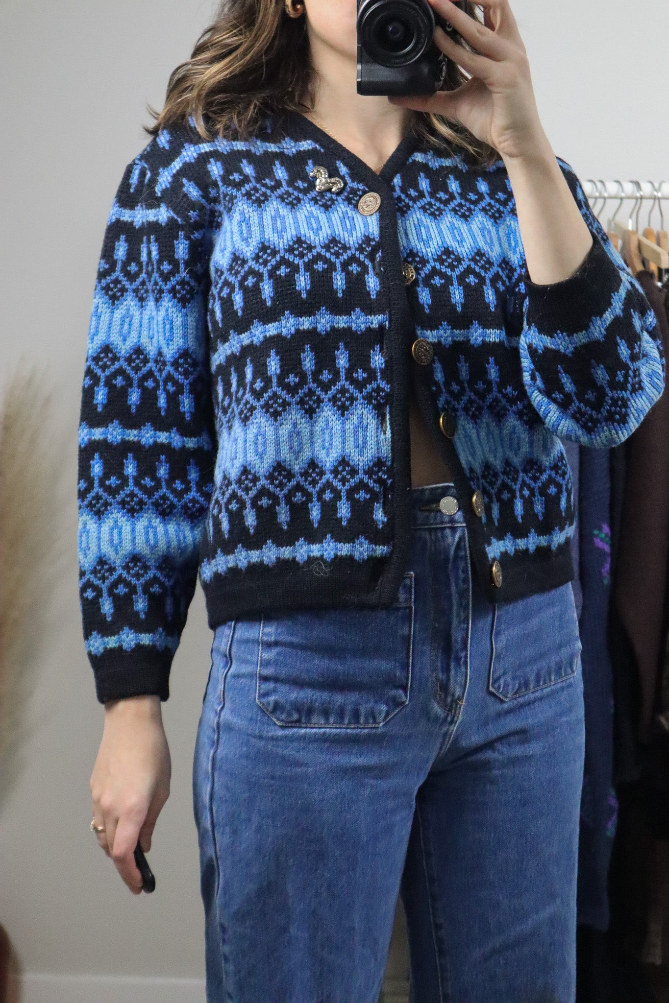 Made in Canada x Vintage x Wool Patterned Cardigan (XS)