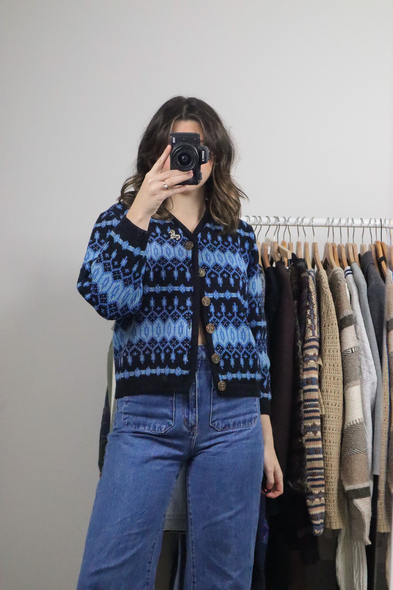 Made in Canada x Vintage x Wool Patterned Cardigan (XS)
