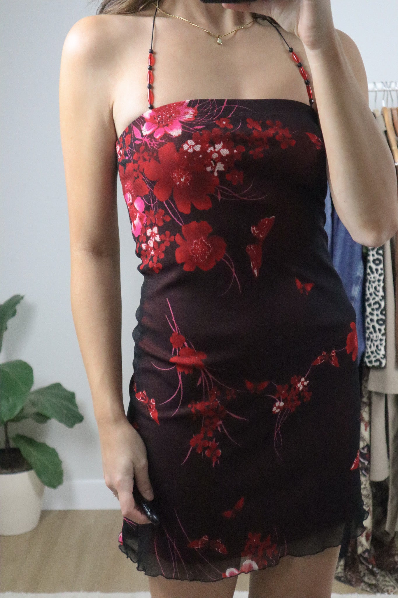 Made in USA x Vintage x Mesh Floral Halter Dress (4/6)