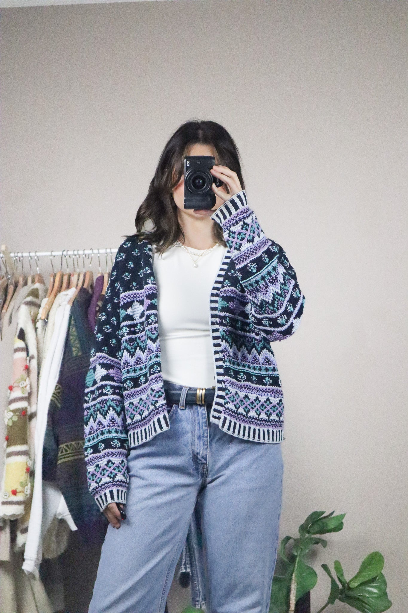 Vintage x Knitted By Hand x Pattered Cardigan (S-M)