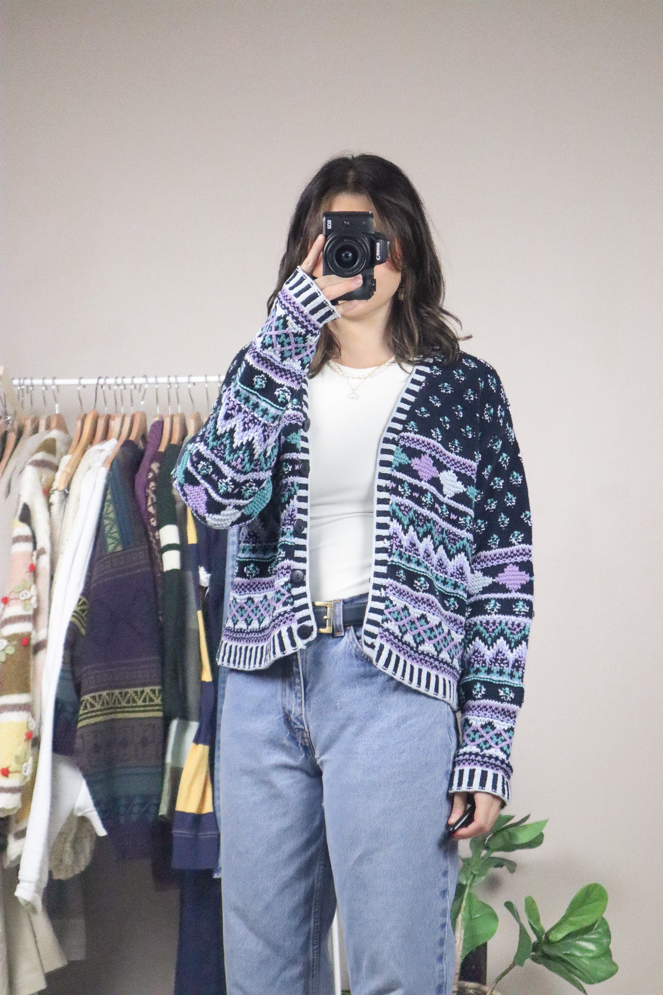 Vintage x Knitted By Hand x Pattered Cardigan (S-M)