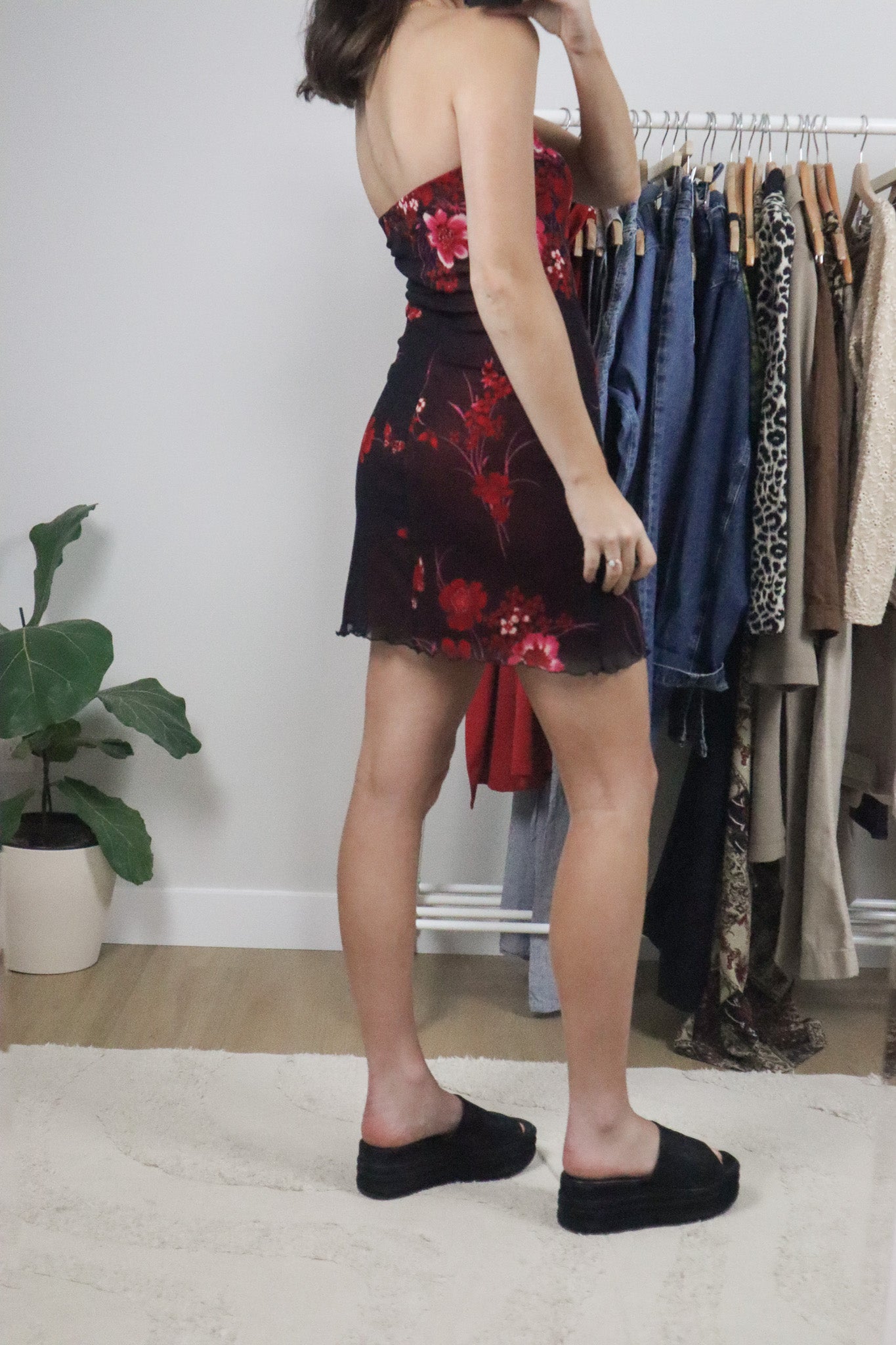 Made in USA x Vintage x Mesh Floral Halter Dress (4/6)