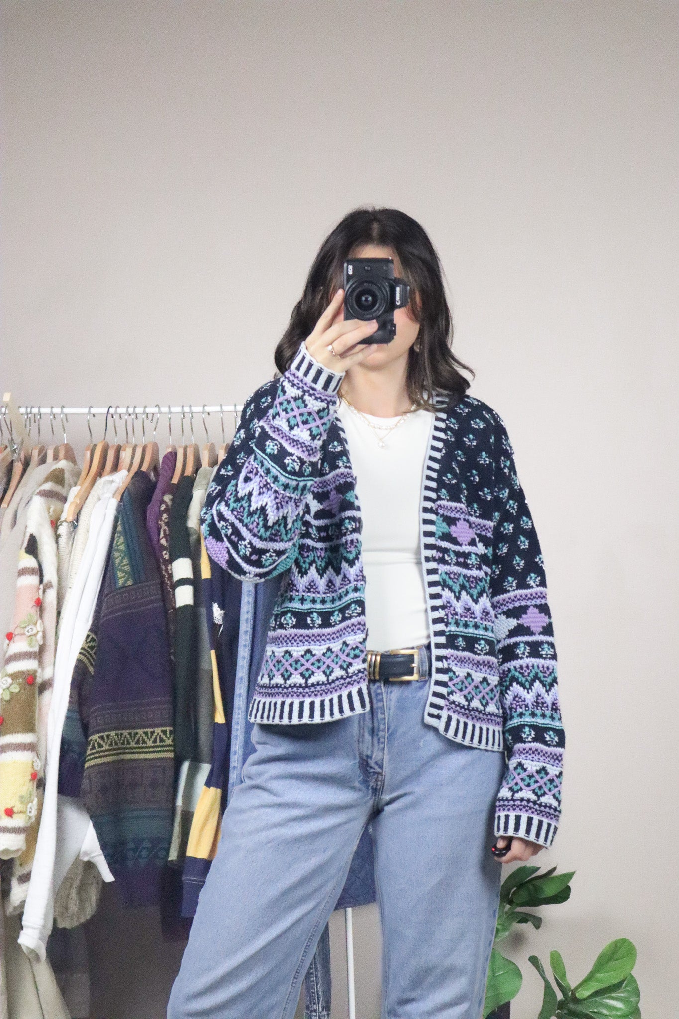 Vintage x Knitted By Hand x Pattered Cardigan (S-M)