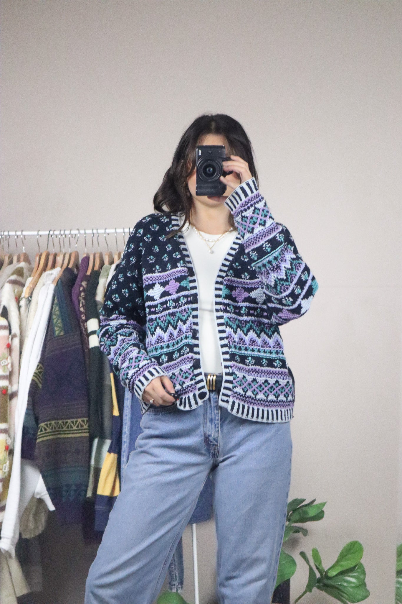 Vintage x Knitted By Hand x Pattered Cardigan (S-M)