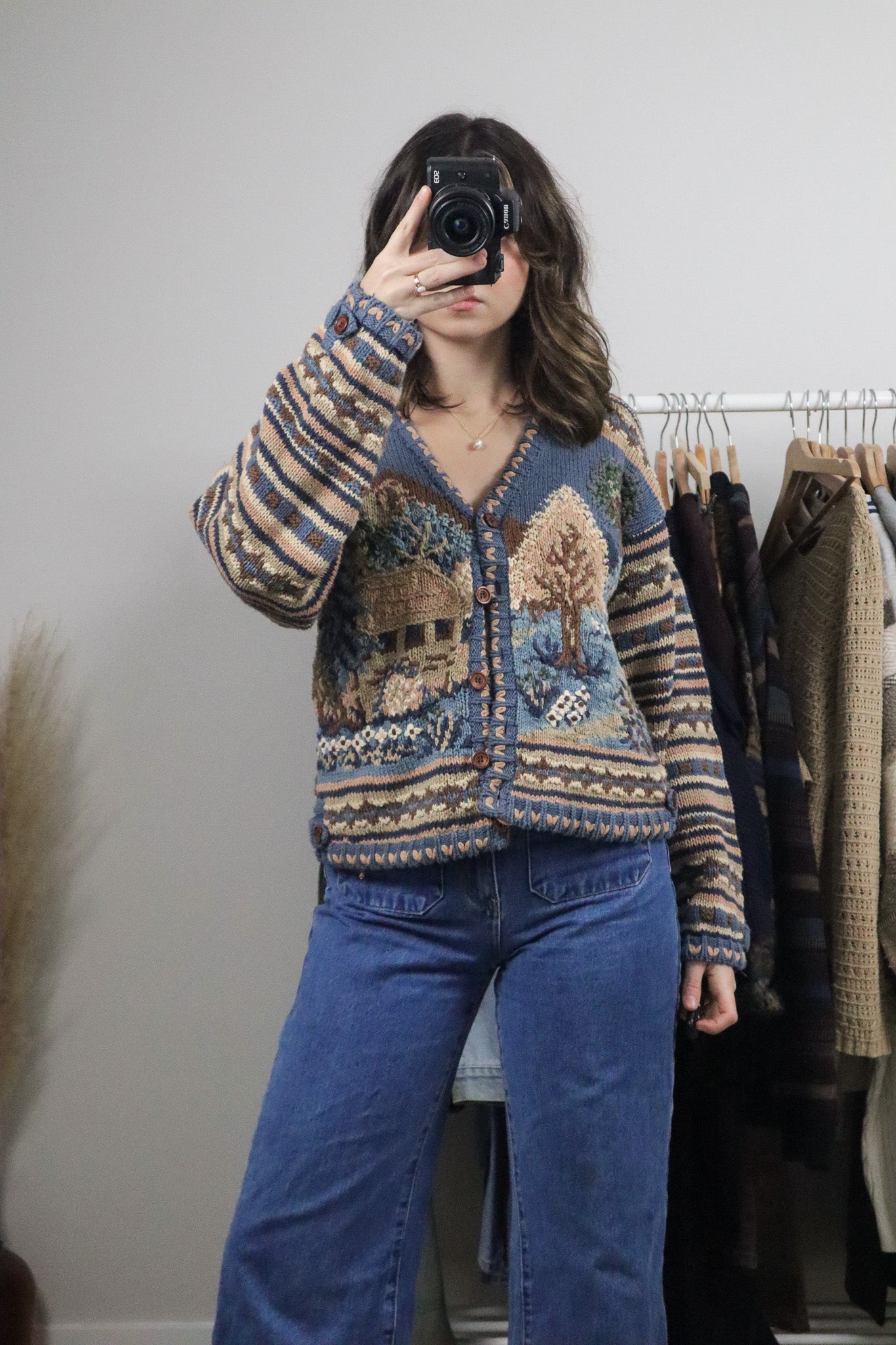 Vintage x Embroidered Handknit Chunky Cardigan (M)