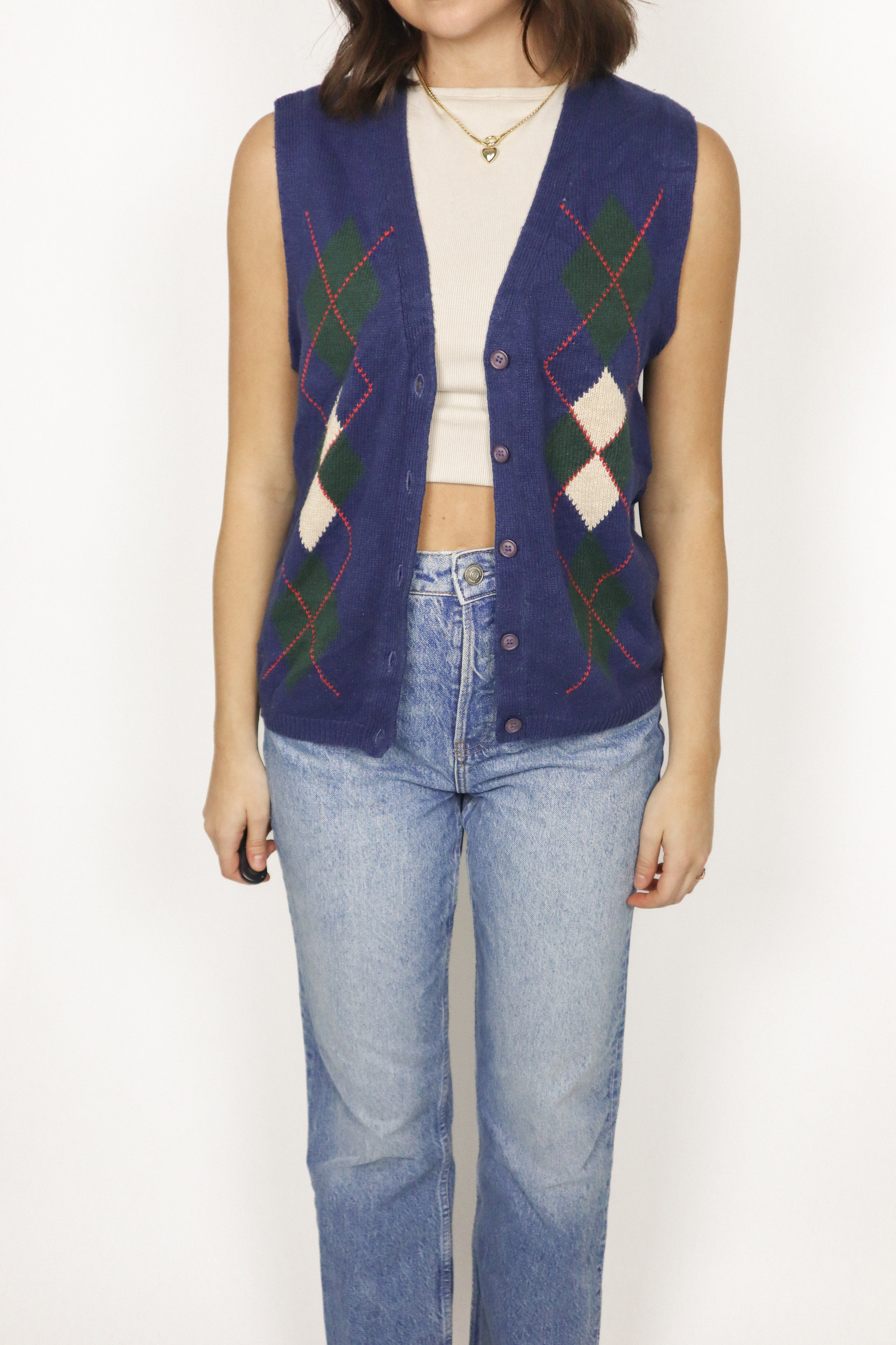 Vintage x Argyle Vest (XS-M)