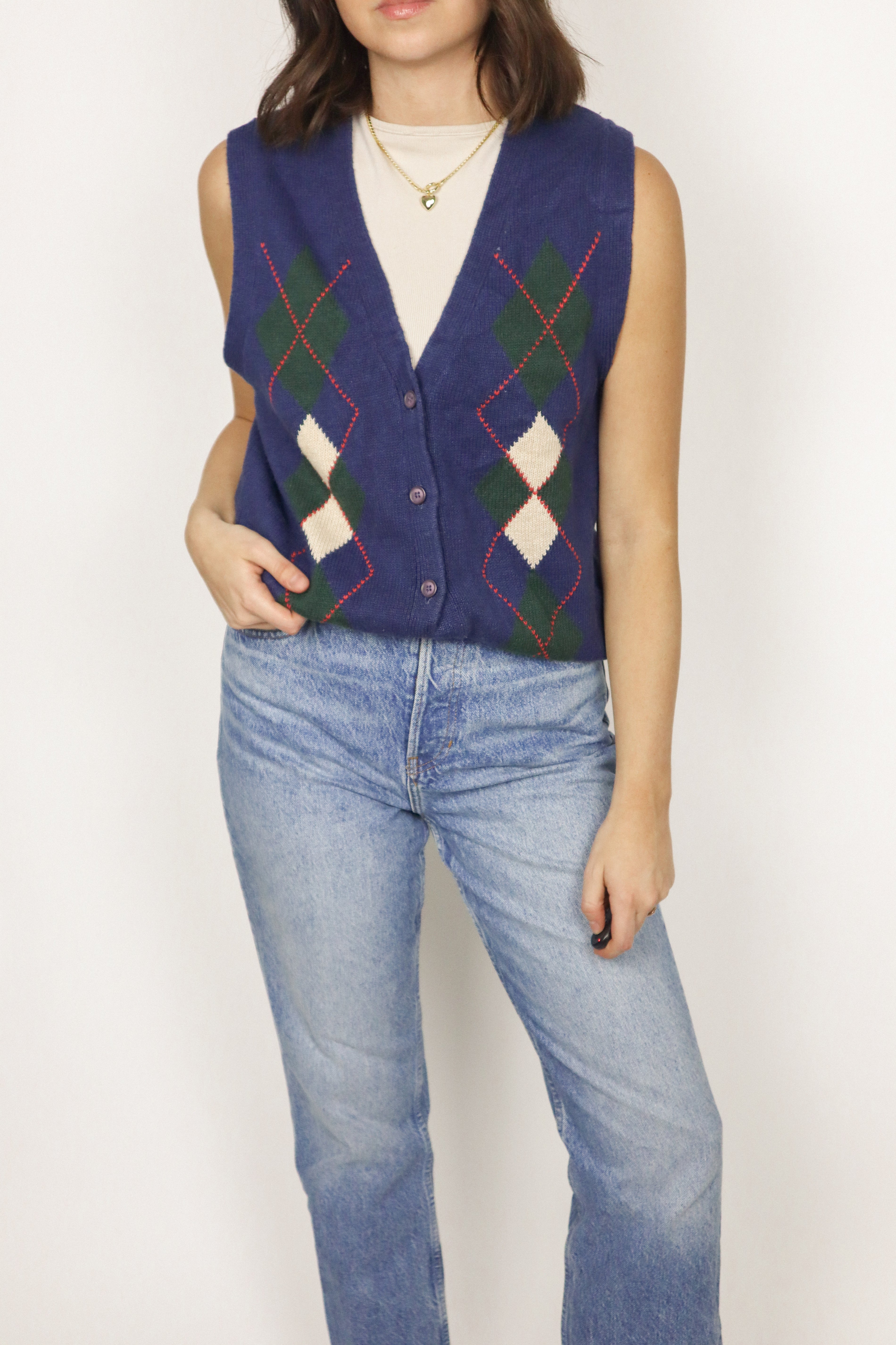 Vintage x Argyle Vest (XS-M)