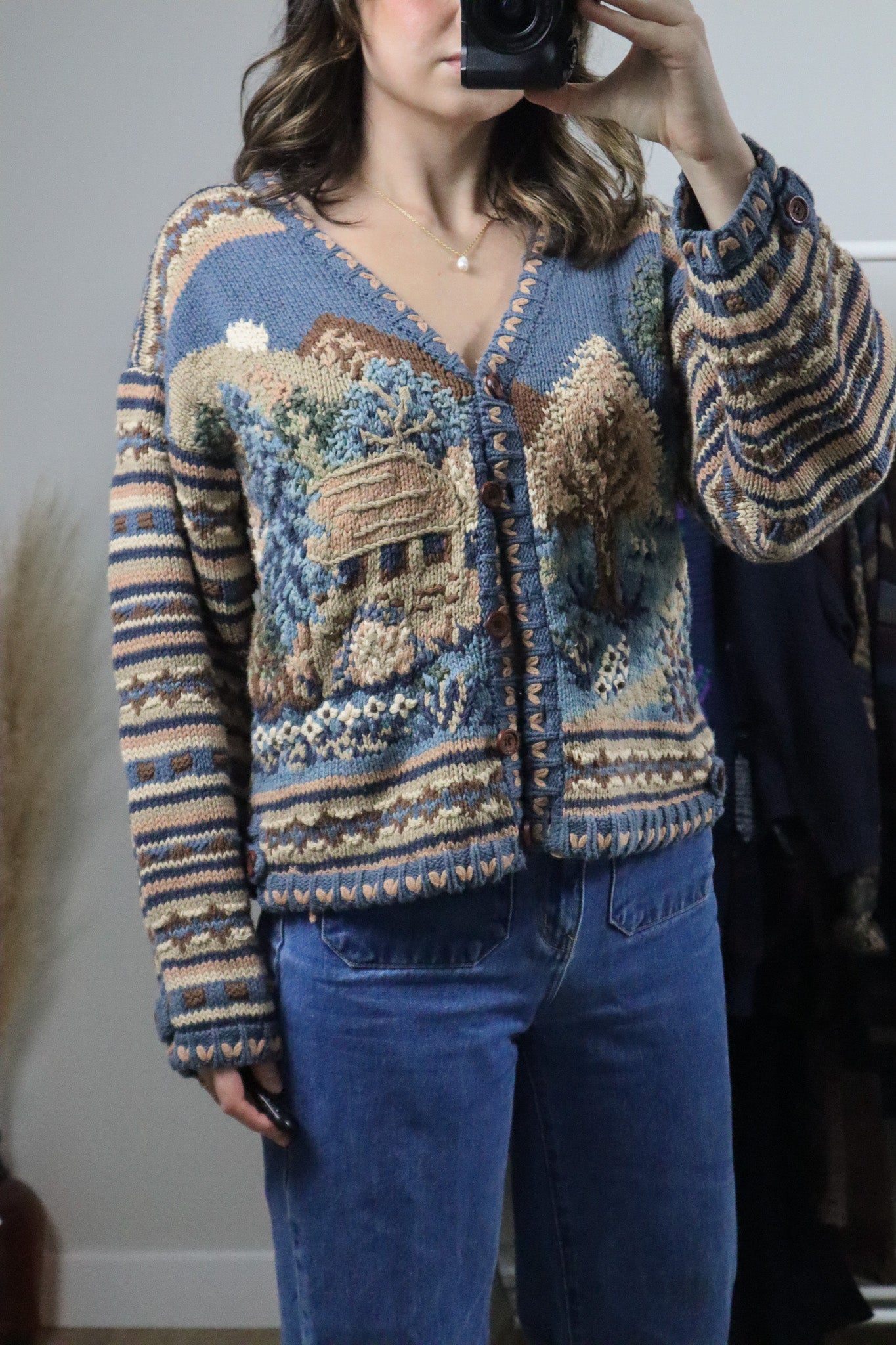 Vintage x Embroidered Handknit Chunky Cardigan (M)