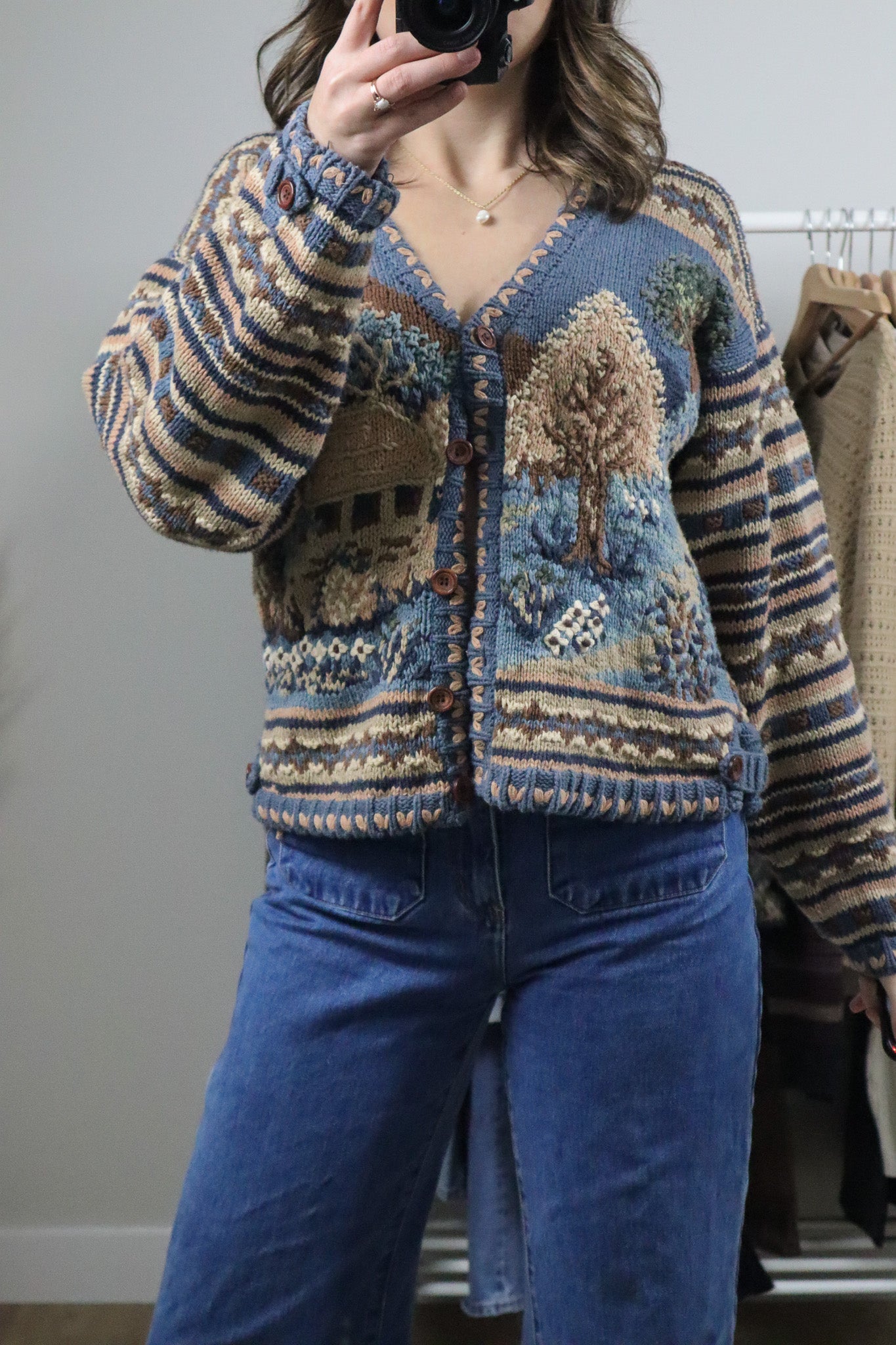 Vintage x Embroidered Handknit Chunky Cardigan (M)