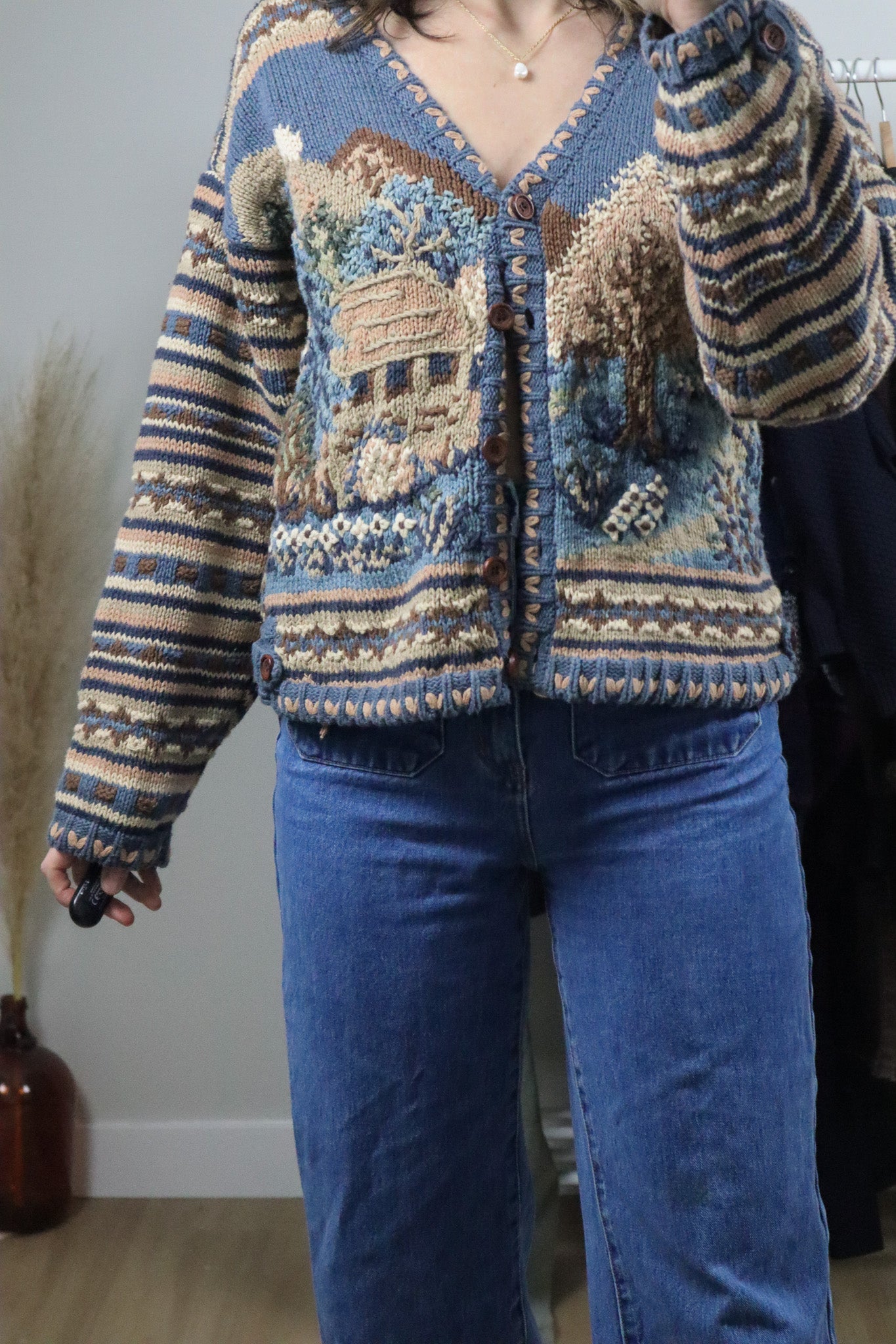 Vintage x Embroidered Handknit Chunky Cardigan (M)