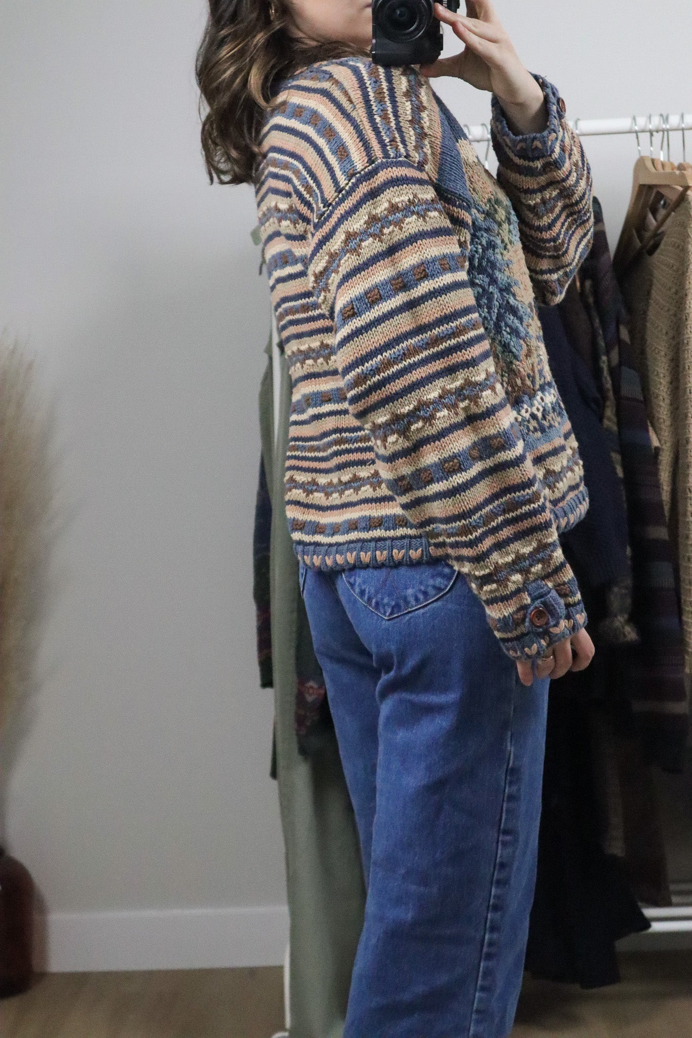 Vintage x Embroidered Handknit Chunky Cardigan (M)