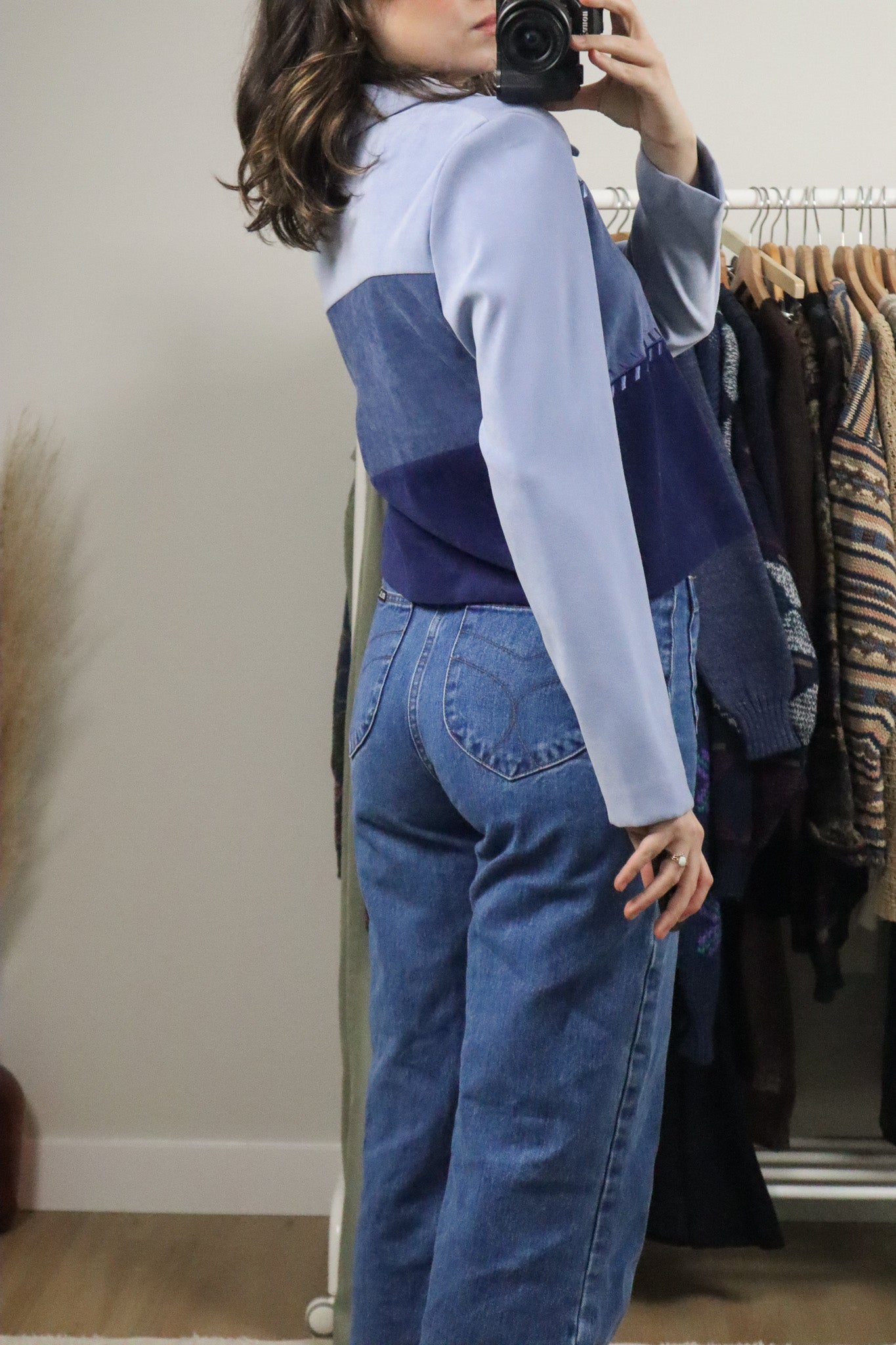 Vintage x Faux Suede Cropped Button Up (S)