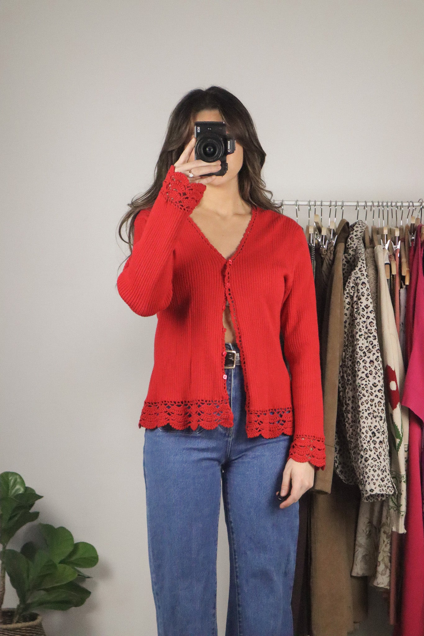 Vintage x Crochet Trim Cardigan (M)