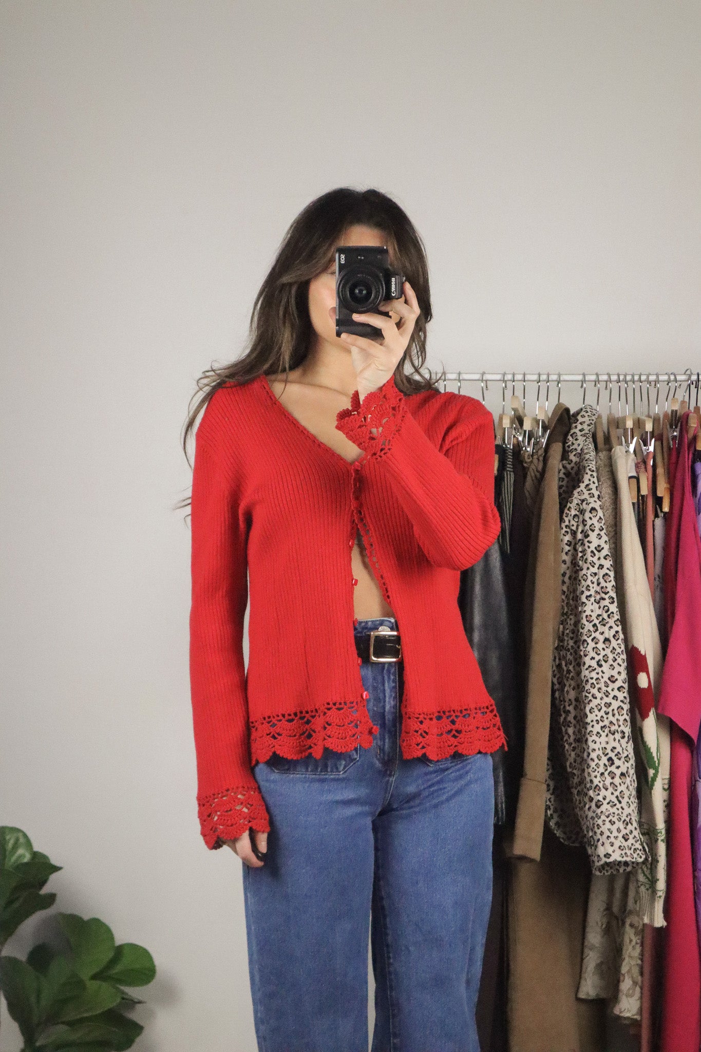 Vintage x Crochet Trim Cardigan (M)