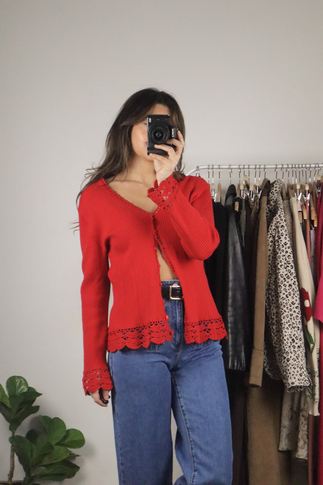 Vintage x Crochet Trim Cardigan (M)