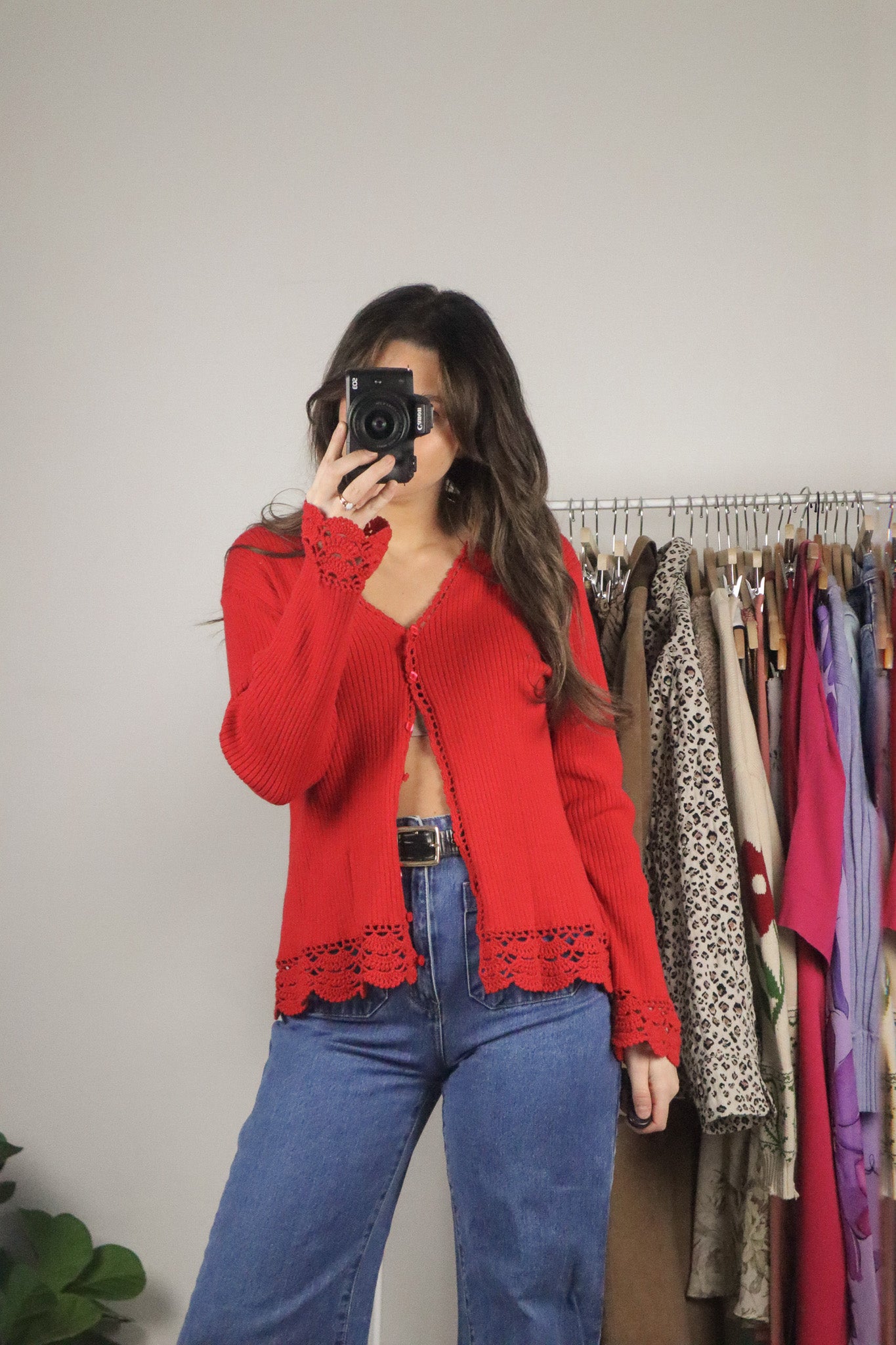 Vintage x Crochet Trim Cardigan (M)