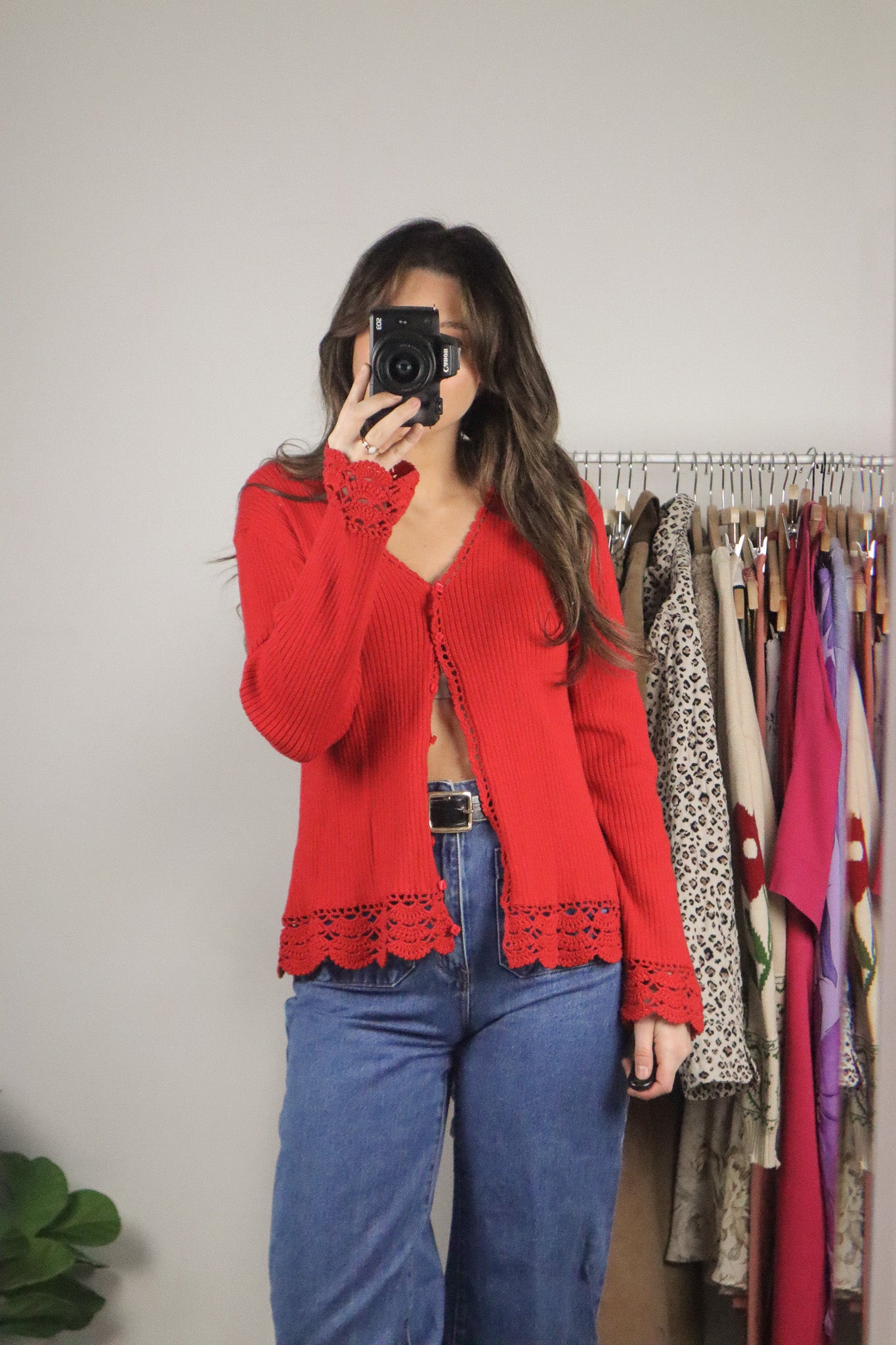 Vintage x Crochet Trim Cardigan (M)