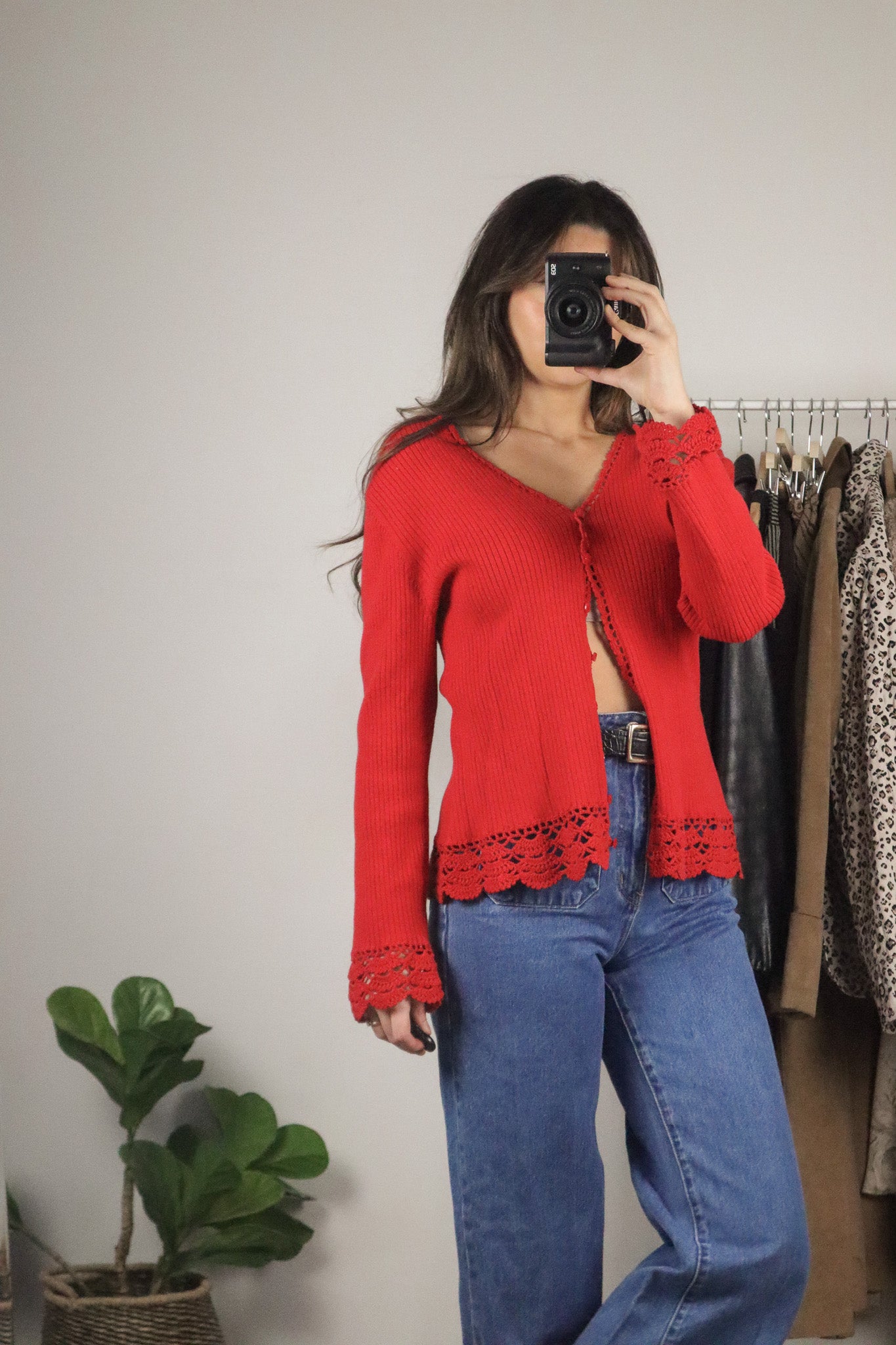 Vintage x Crochet Trim Cardigan (M)