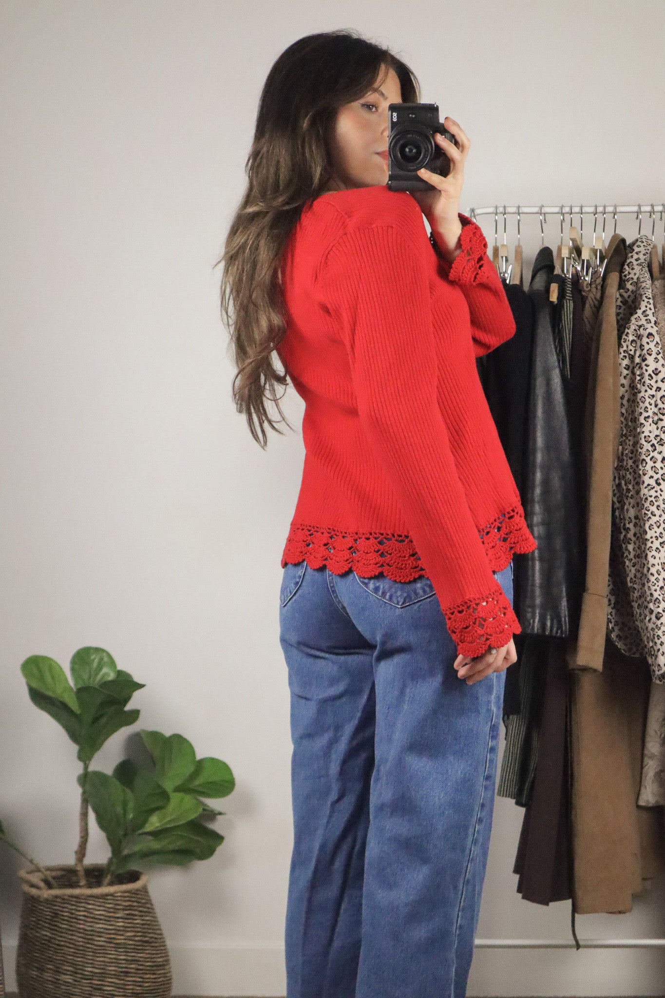 Vintage x Crochet Trim Cardigan (M)