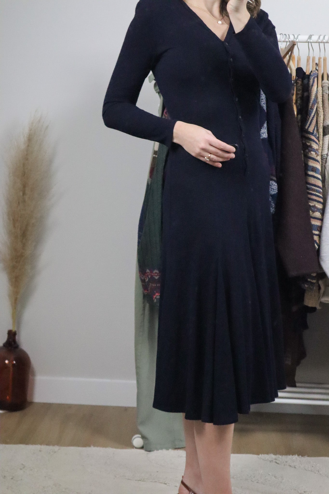 Made in USA x Vintage x Wool Blend Drop Waist Knit Dress (XS)