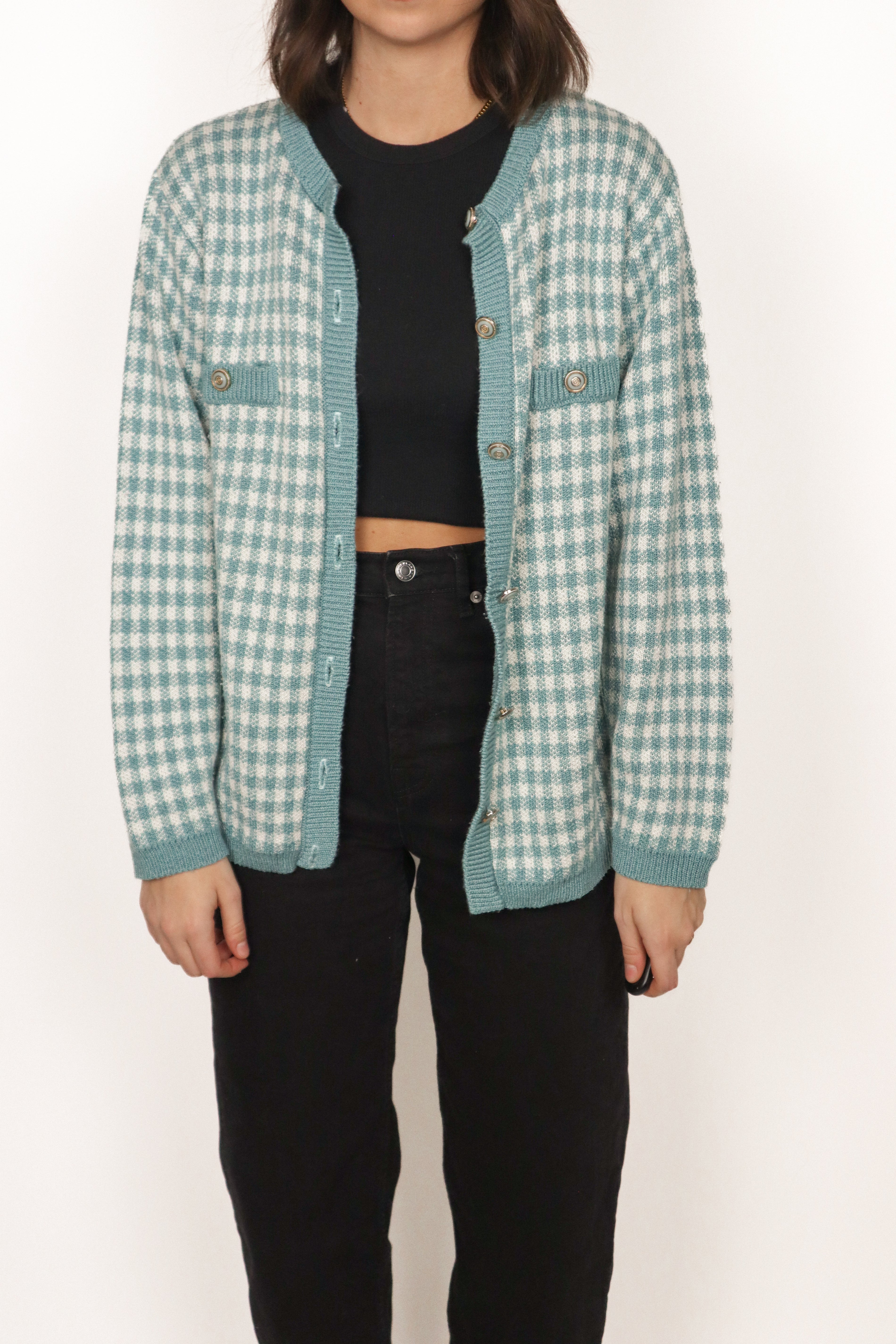 Made in USA x Vintage x Gingham Cardigan (S)