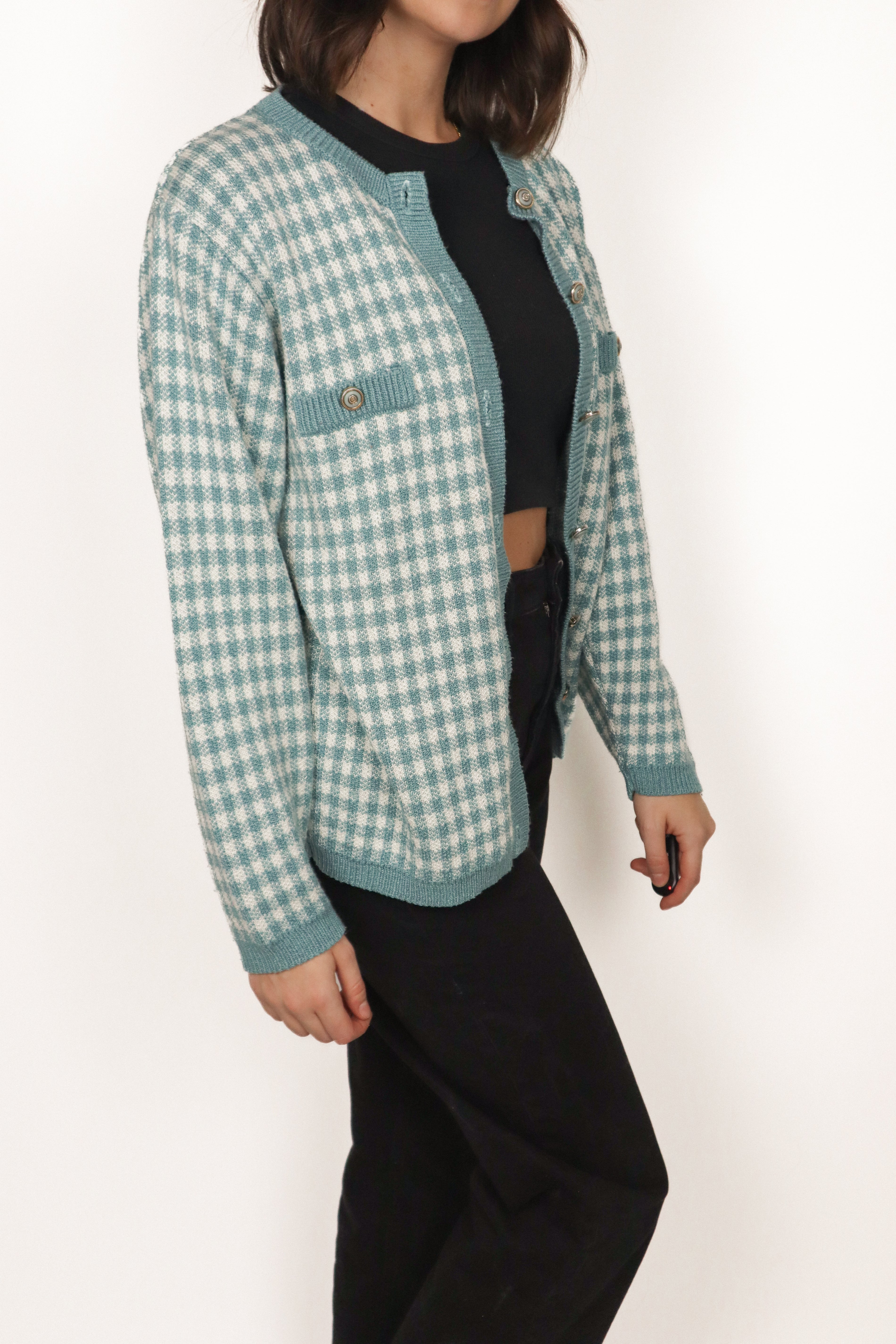 Made in USA x Vintage x Gingham Cardigan (S)