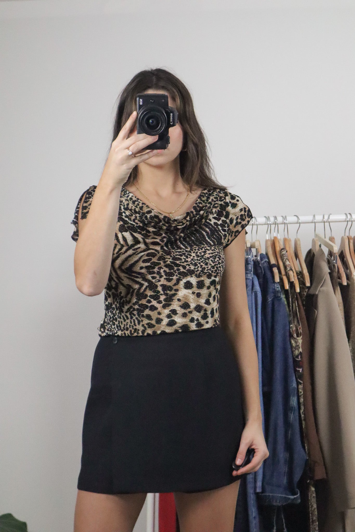 Made in USA x Vintage x Shimmer Cowl Neck Cheetah Top (S)