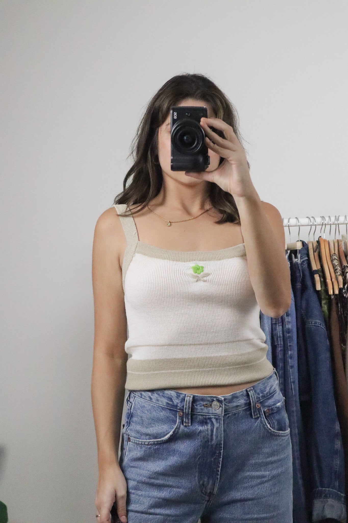 Made in Korea x Vintage x Flower Knit Low Back Tank (M)