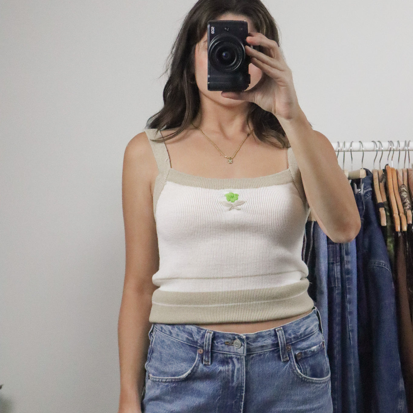 Made in Korea x Vintage x Flower Knit Low Back Tank (M)
