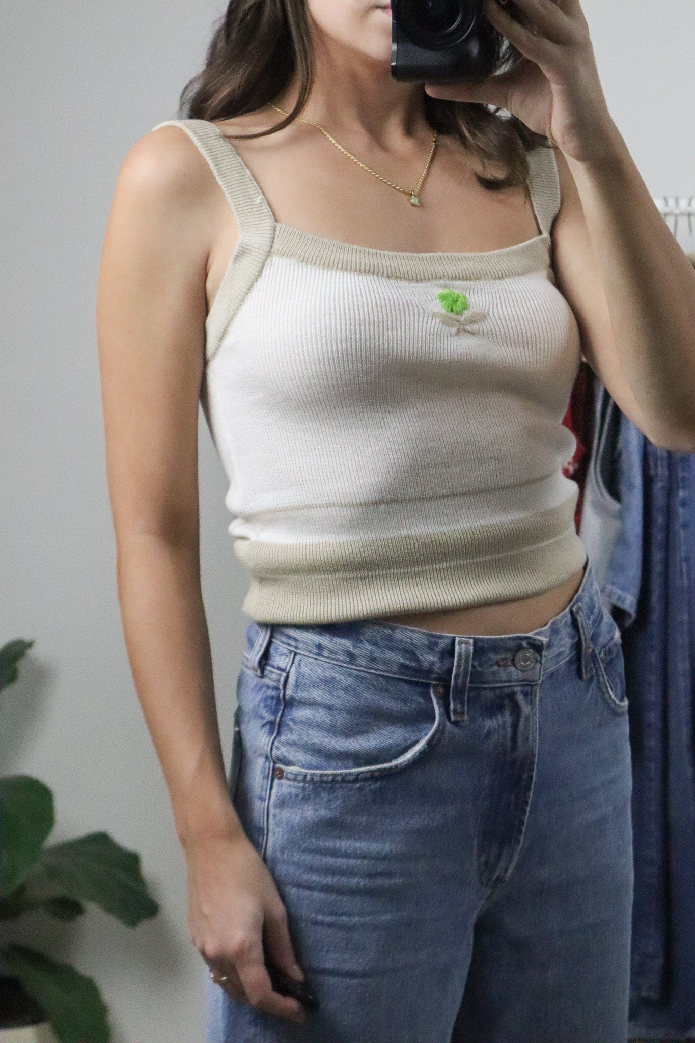 Made in Korea x Vintage x Flower Knit Low Back Tank (M)